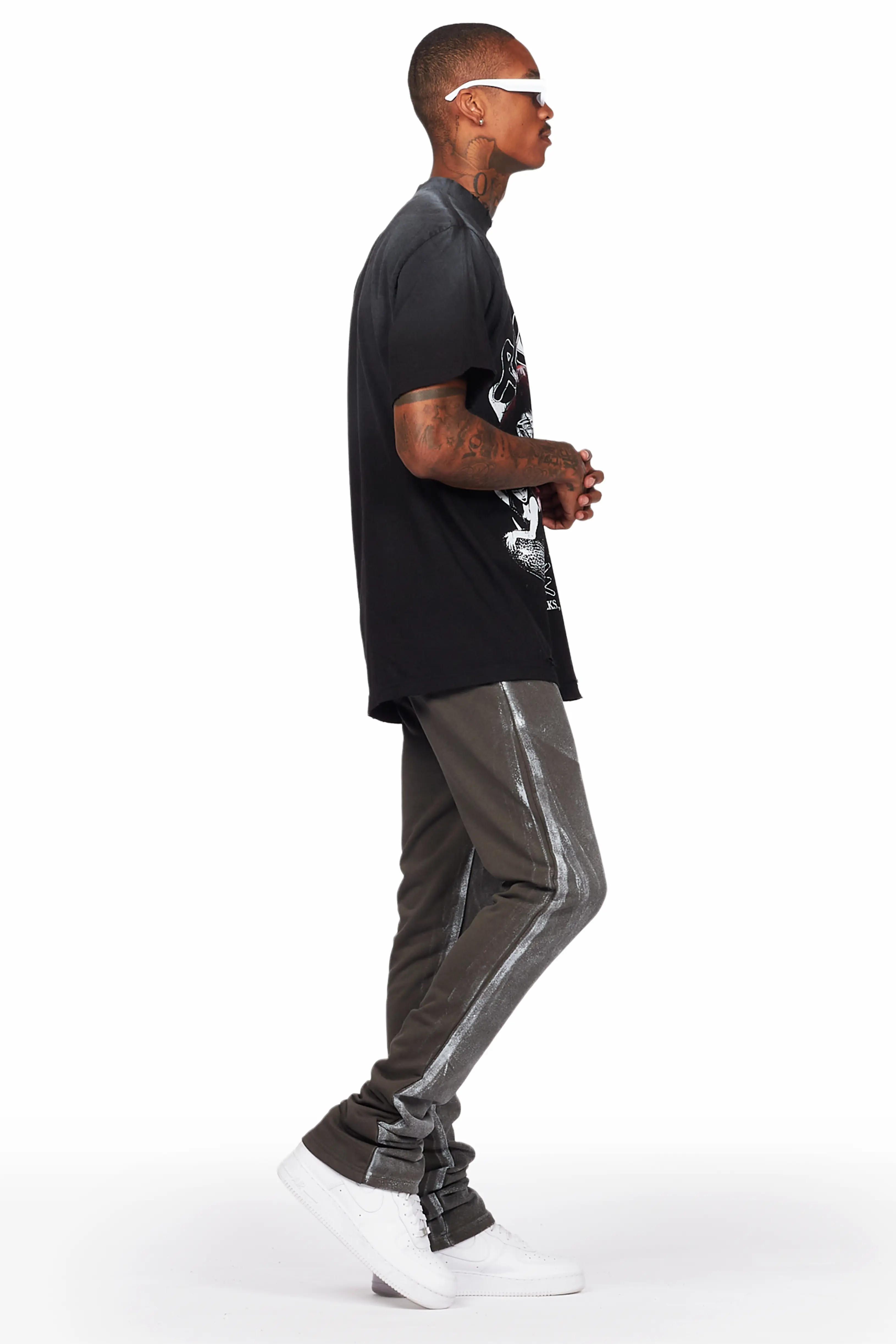 Barto Olive Painter Stacked Flare Pants - Image 4