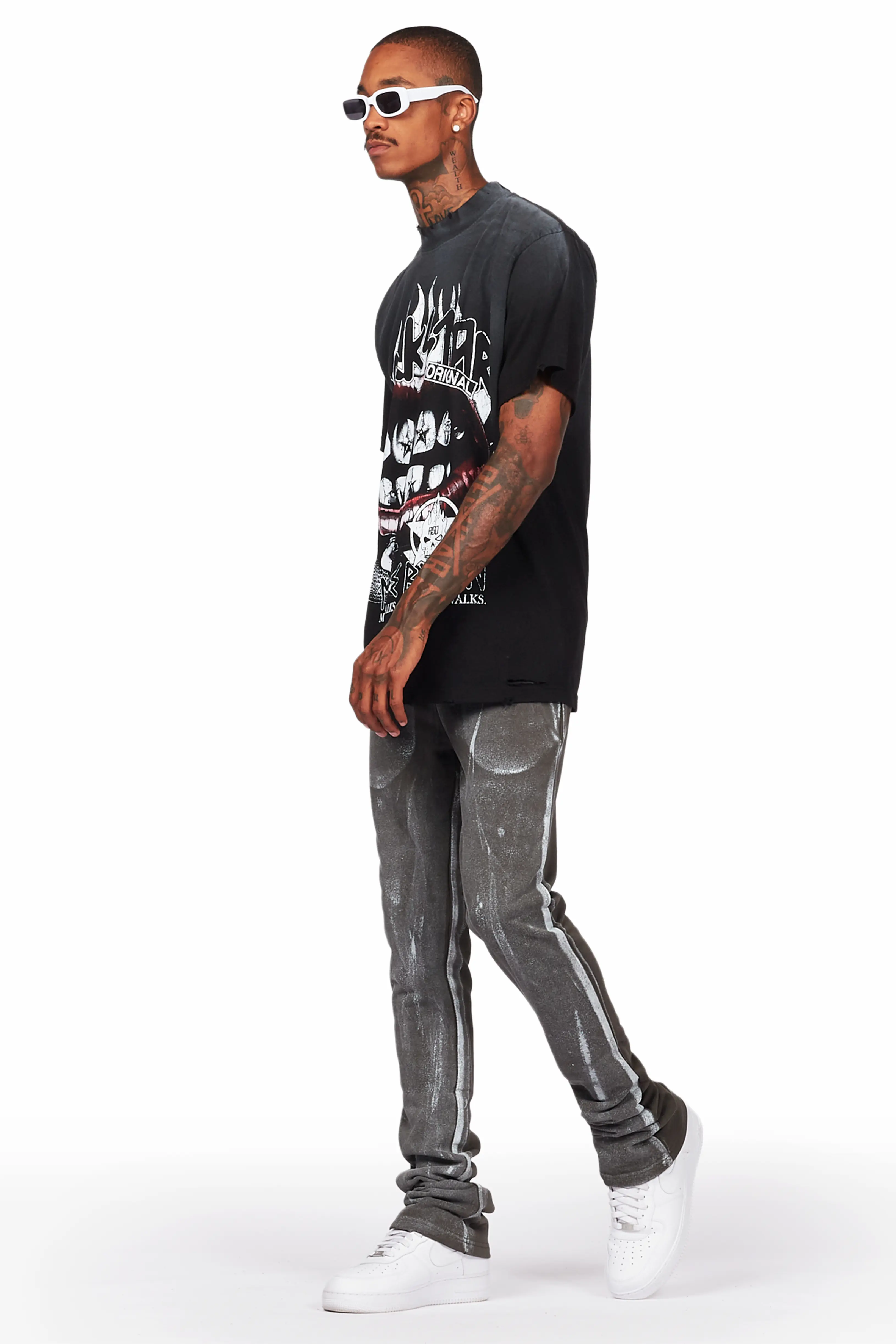 Barto Olive Painter Stacked Flare Pants - Image 6