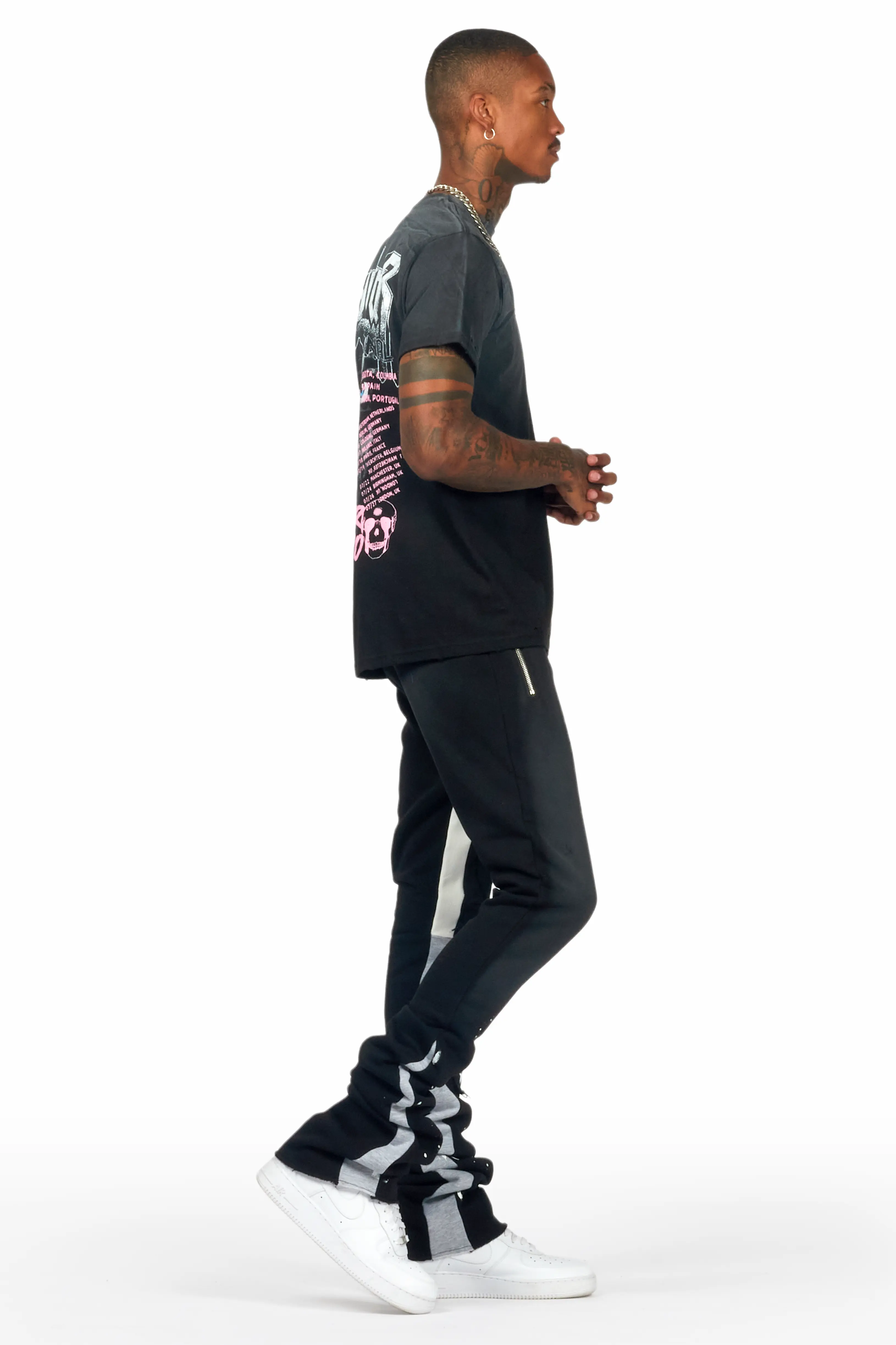 Acotas Black/Black Patchwork Super Stacked Flare Pants - Image 5