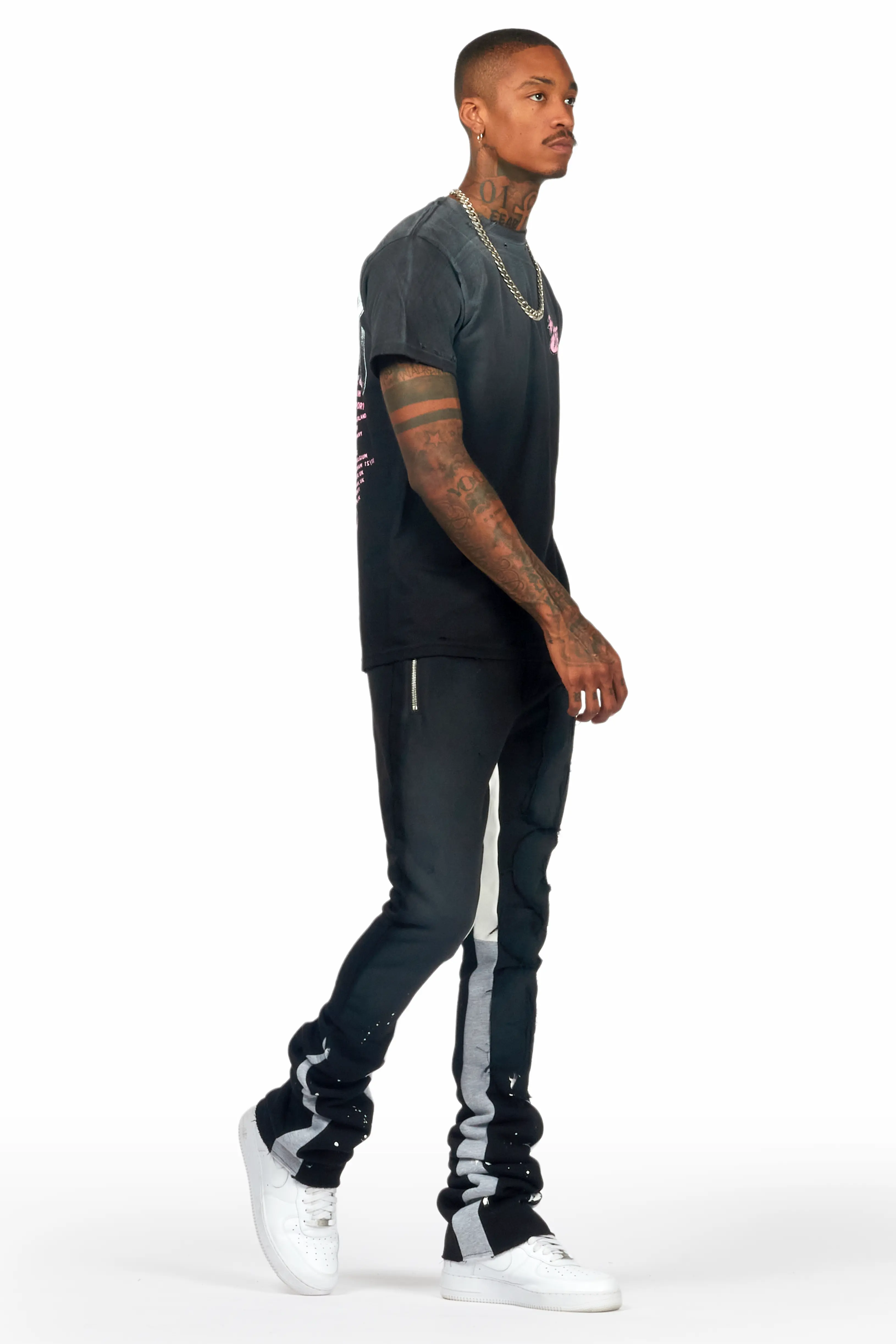 Acotas Black/Black Patchwork Super Stacked Flare Pants - Image 7