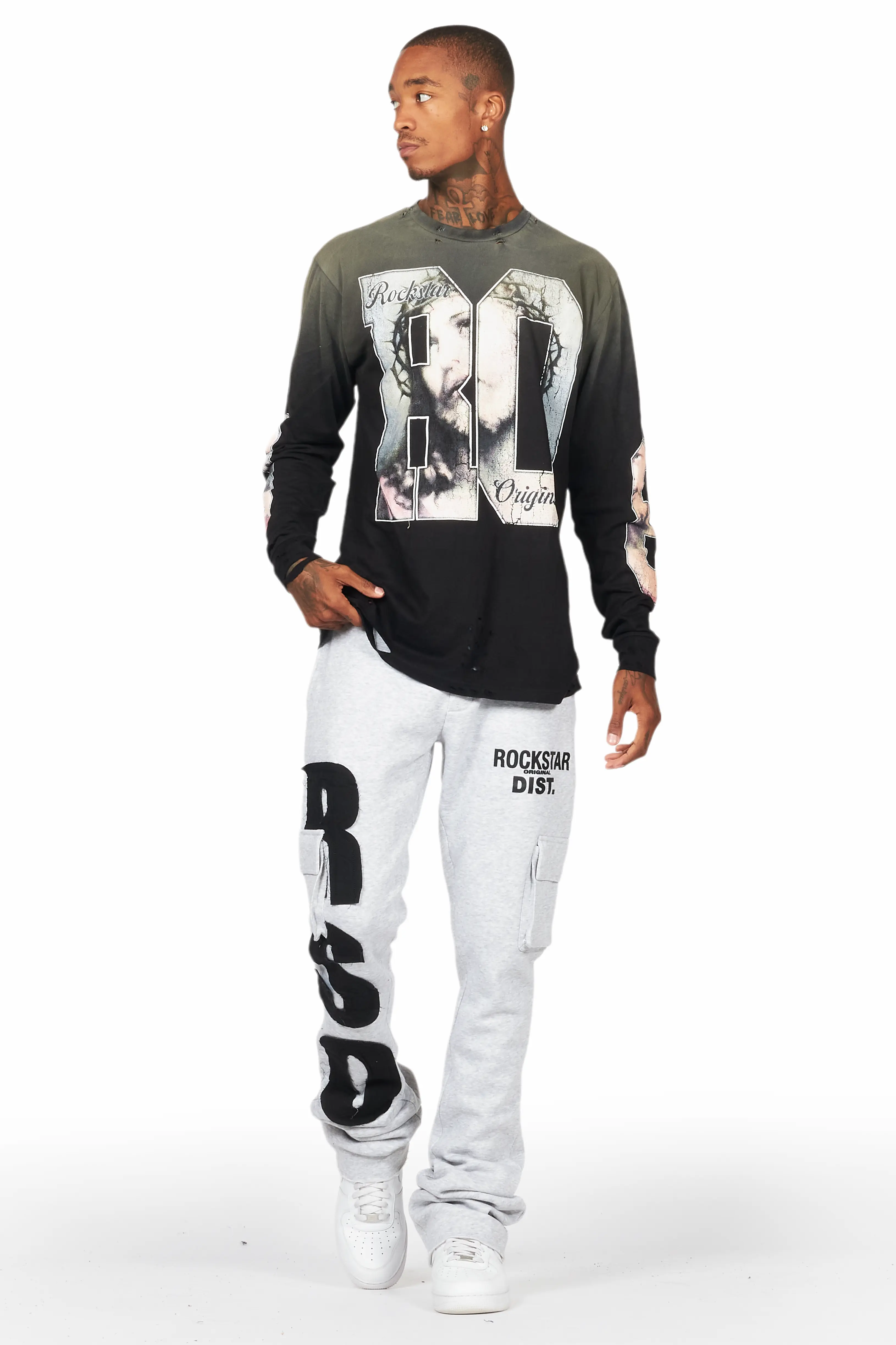 Admir Heather Grey Stacked Flare Pant - Image 3