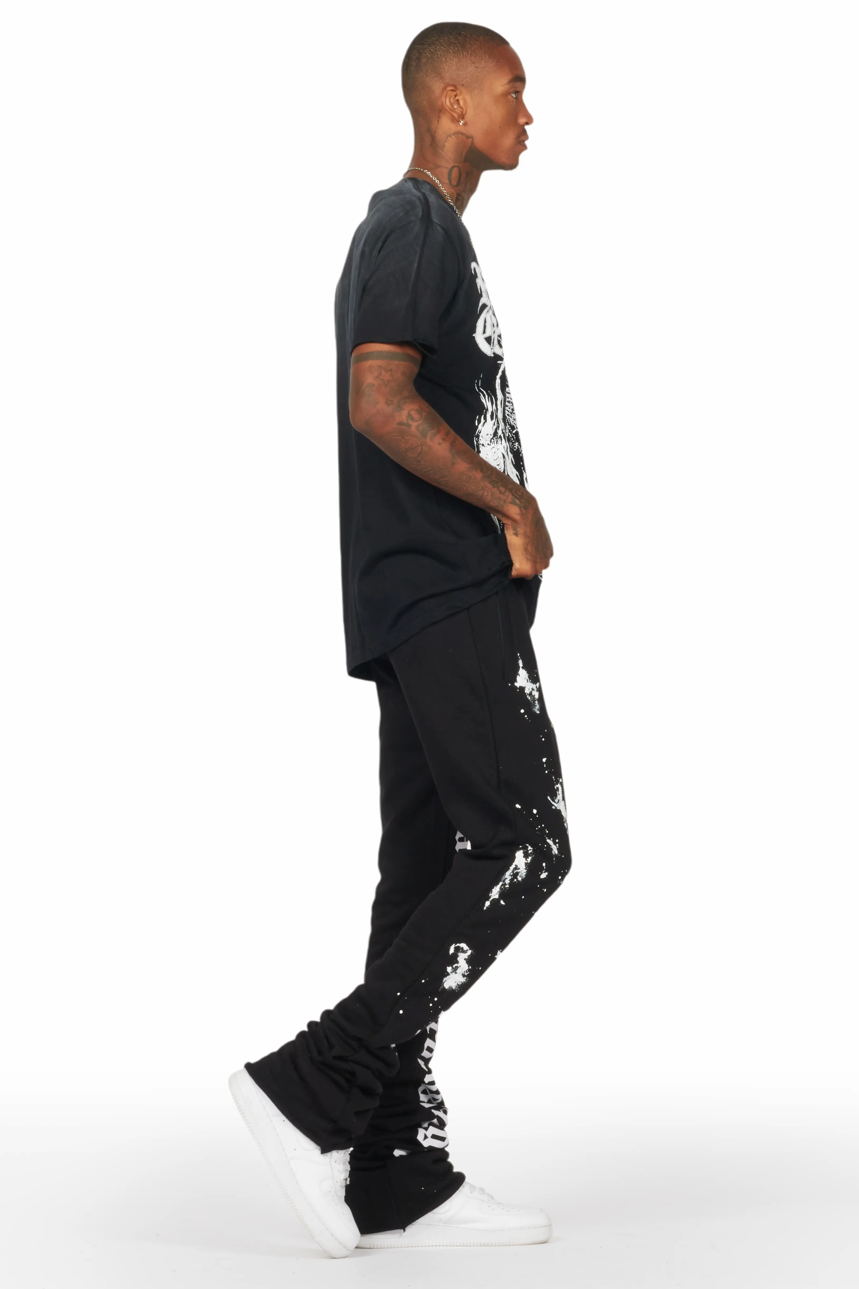 Adwin Painter Black/White Super Stacked Flare Pants - Image 4