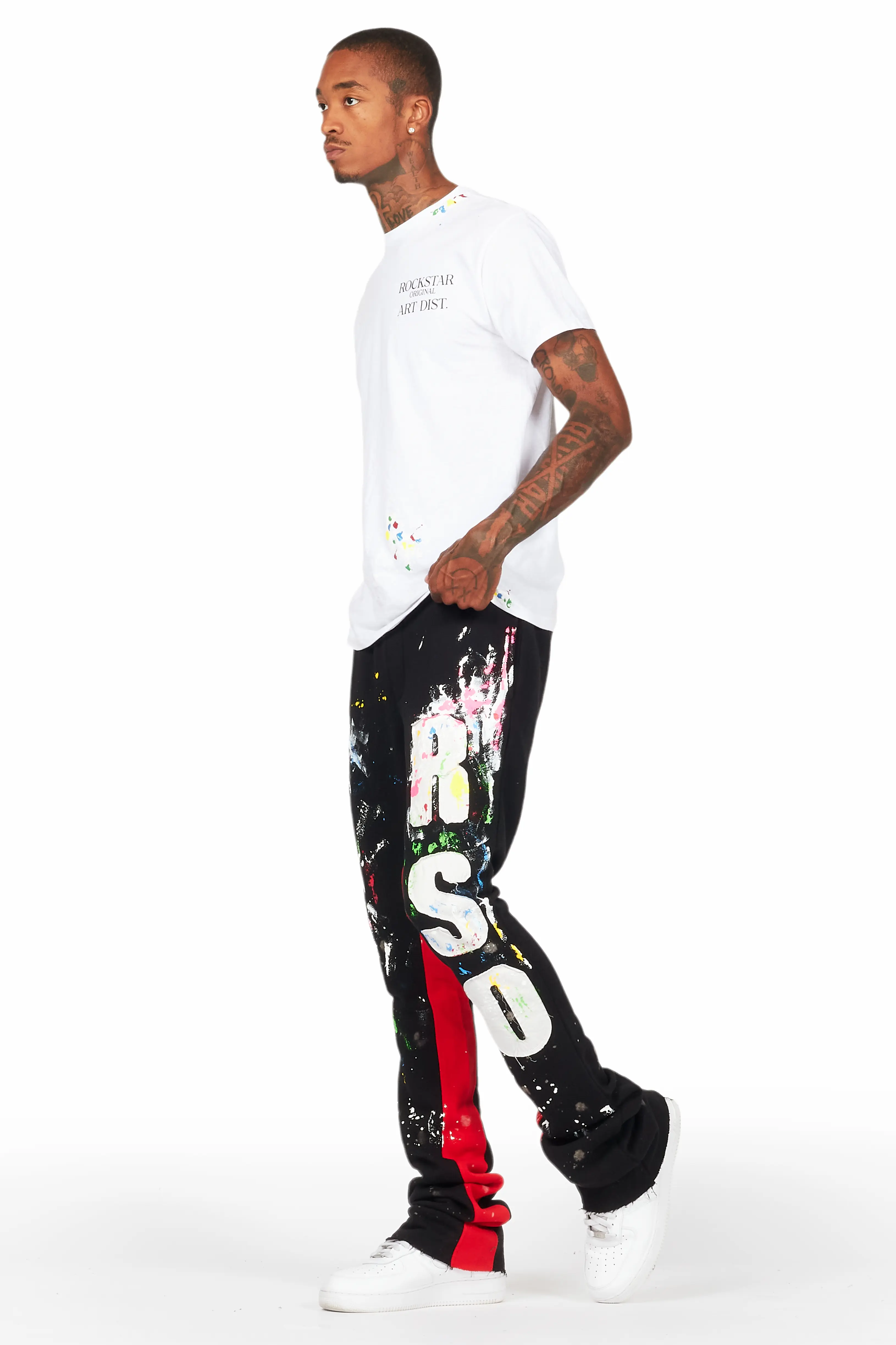 Washi Black Patchwork Stacked Flare Track Pant - Image 6