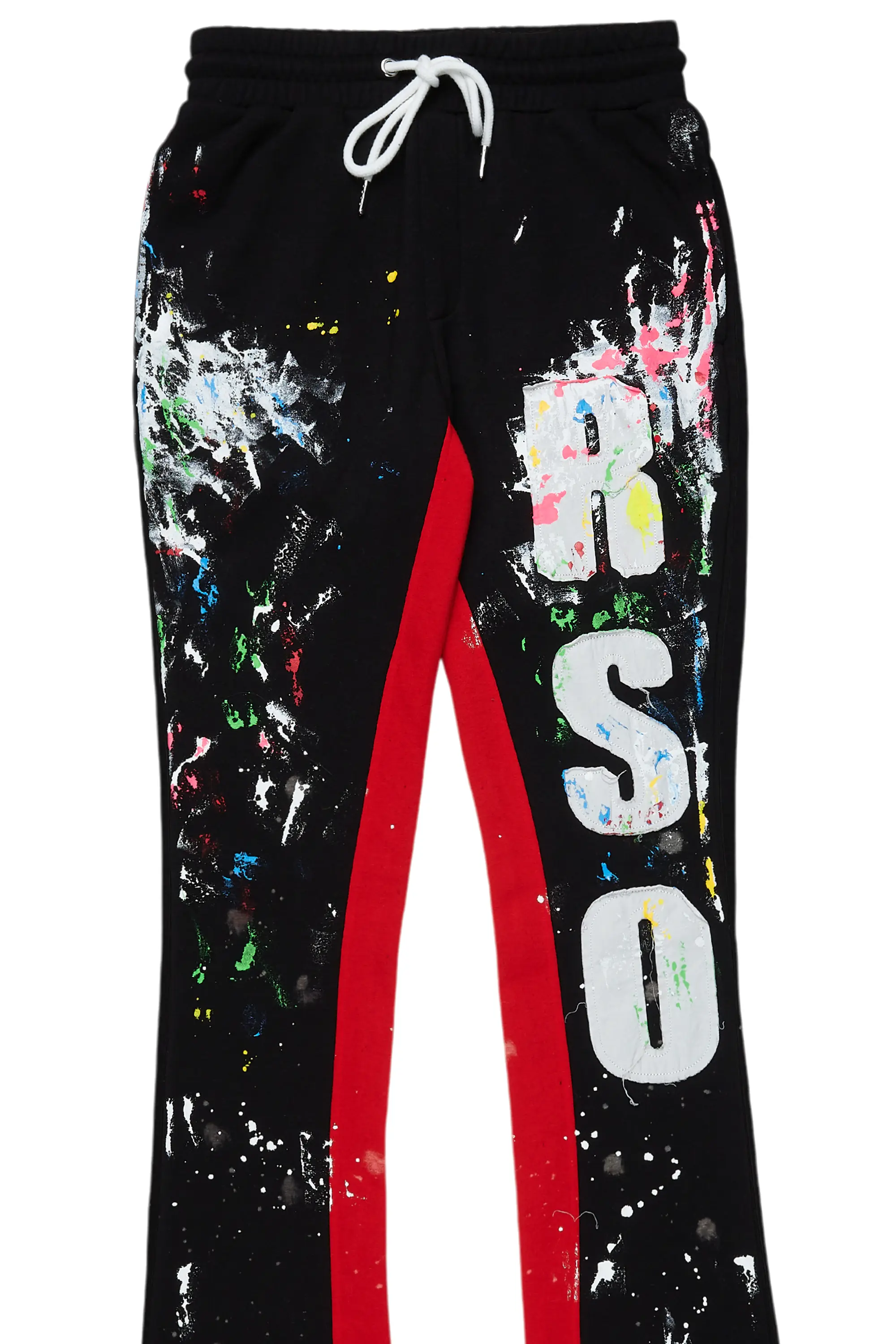 Washi Black Patchwork Stacked Flare Track Pant - Image 8