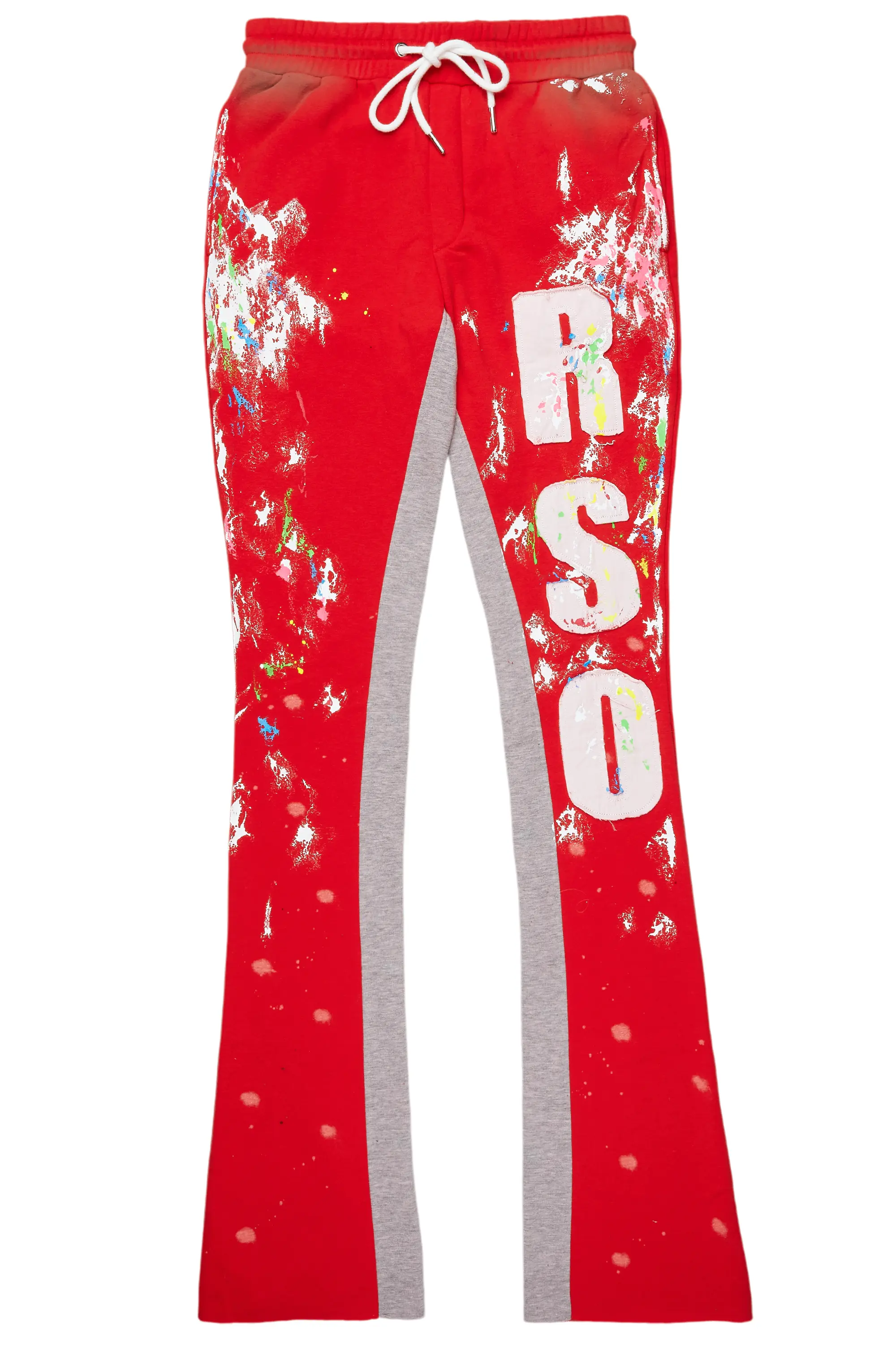 Washi Red Patchwork Stacked Flare Track Pant - Image 2