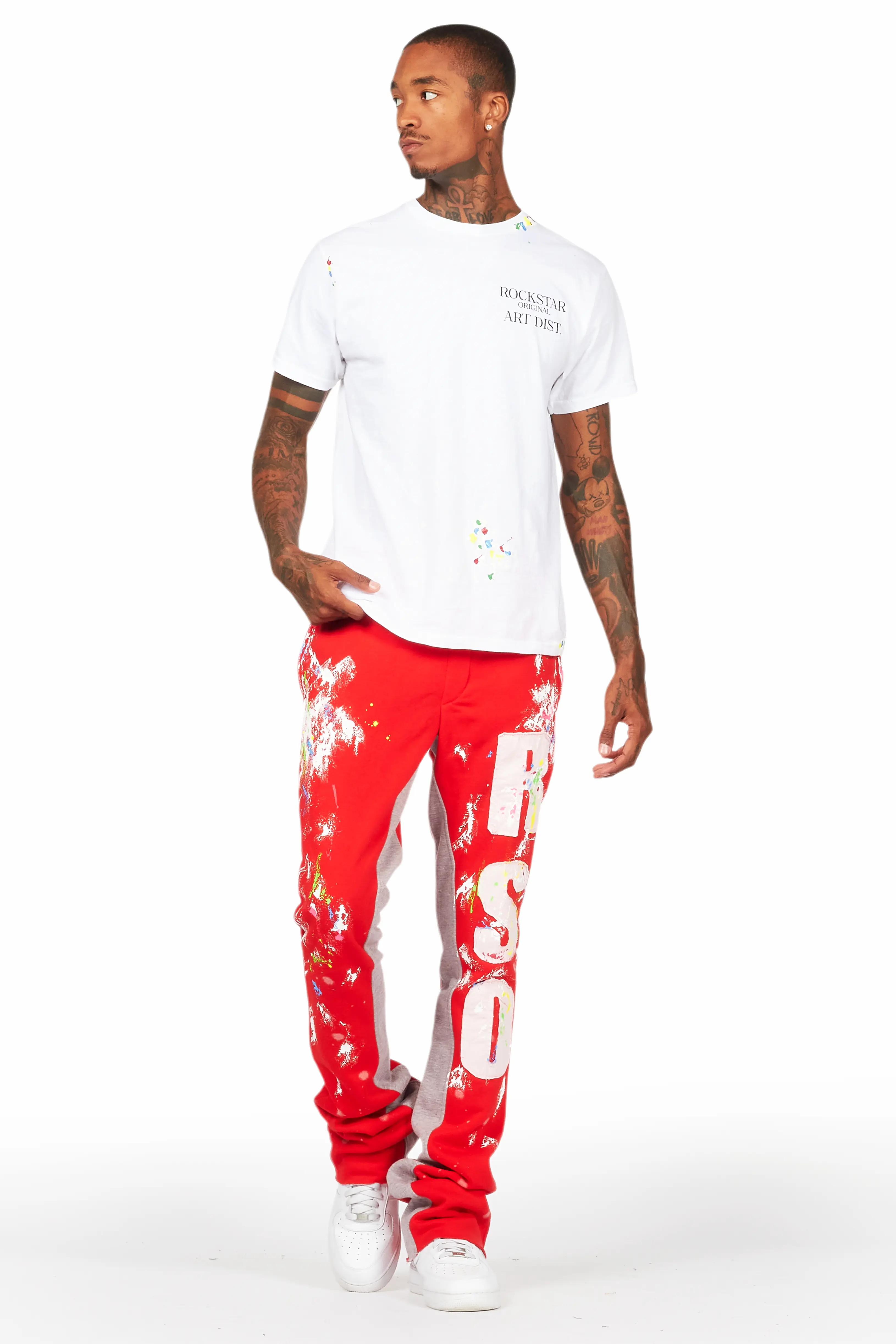 Washi Red Patchwork Stacked Flare Track Pant - Image 3