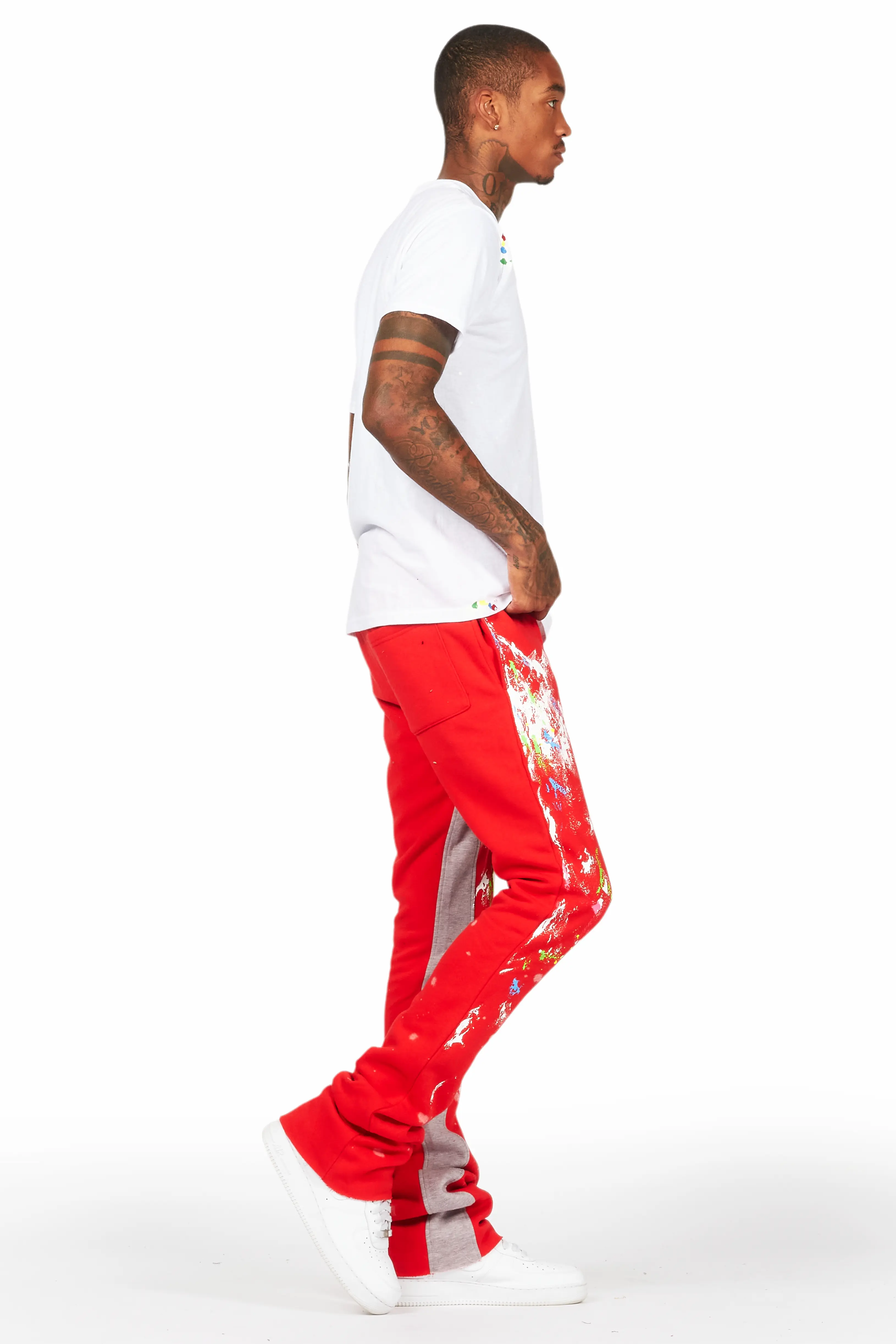 Washi Red Patchwork Stacked Flare Track Pant - Image 4