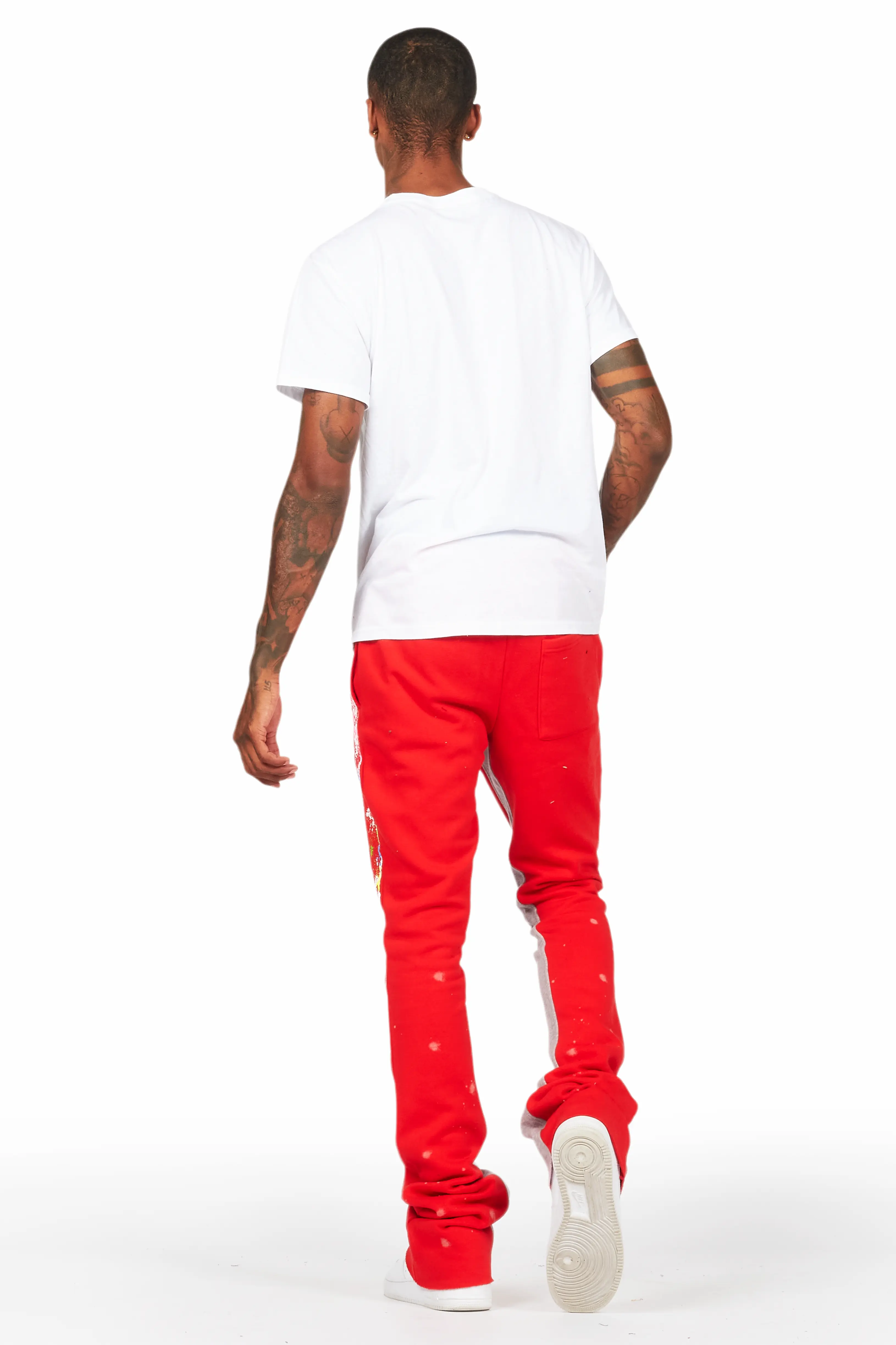 Washi Red Patchwork Stacked Flare Track Pant - Image 5