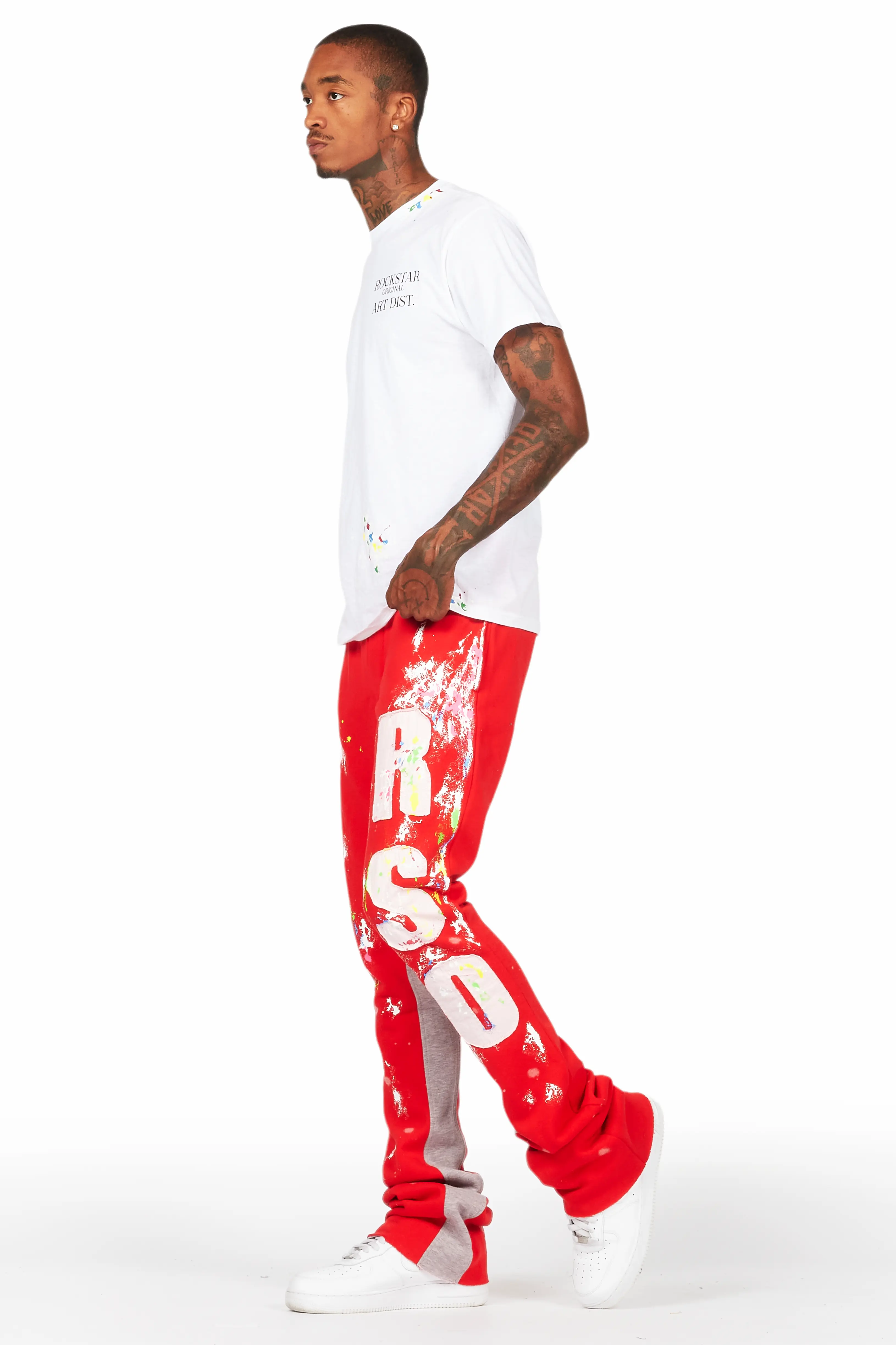 Washi Red Patchwork Stacked Flare Track Pant - Image 6