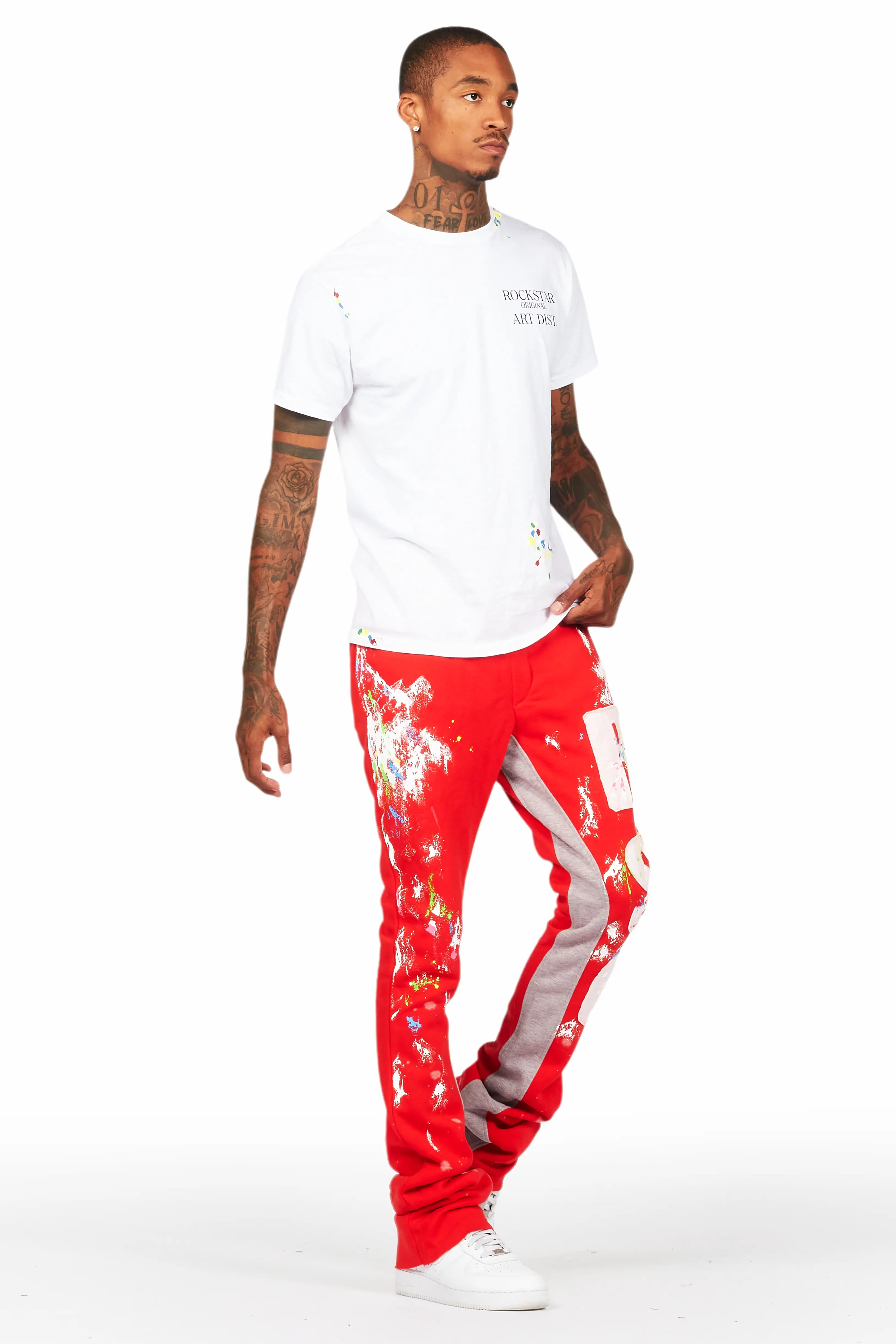 Washi Red Patchwork Stacked Flare Track Pant - Image 7