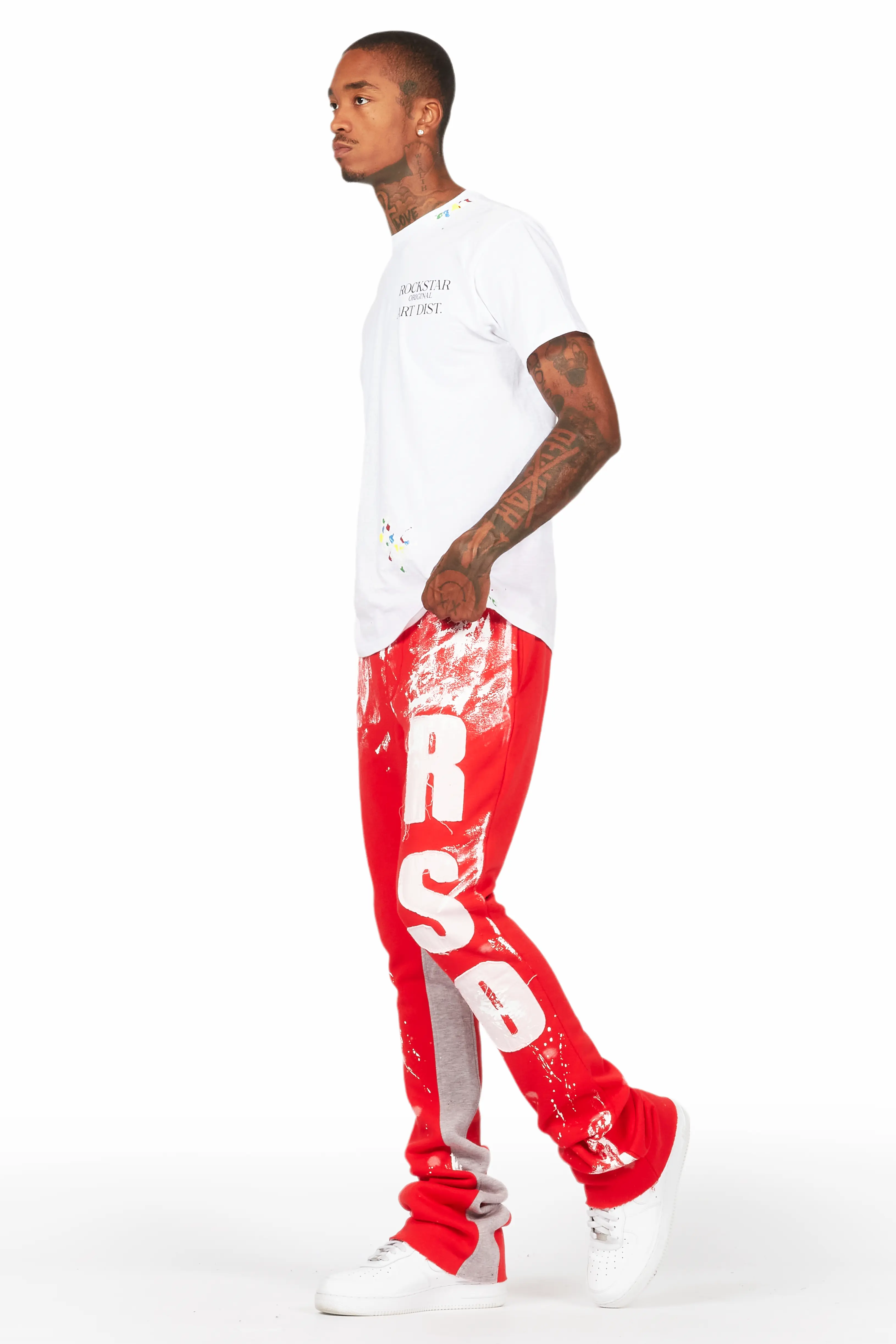 Vassar Red Patchwork Stacked Flare Track Pant - Image 6