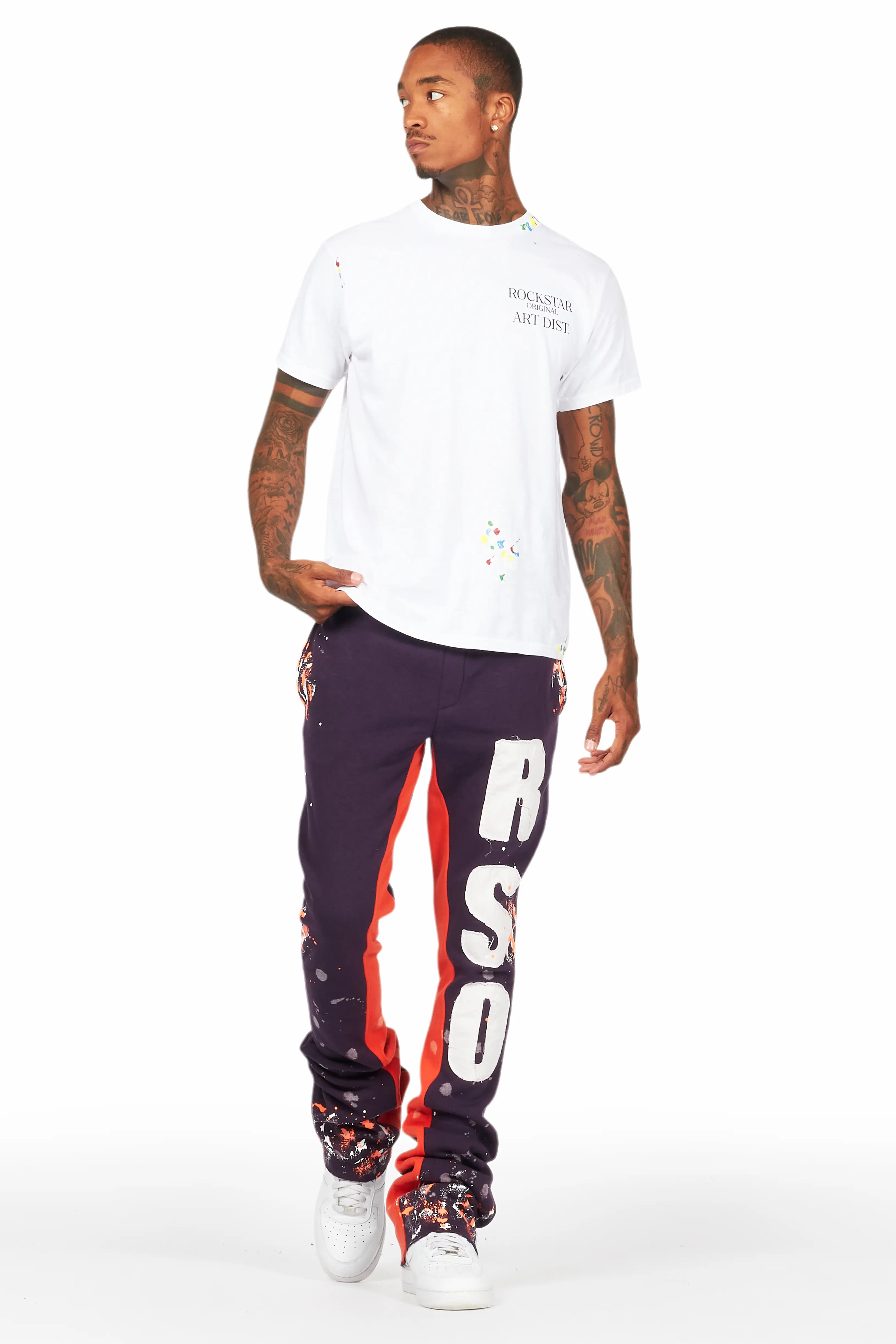Ulmer Purple Patchwork Stacked Flare Track Pant - Image 3