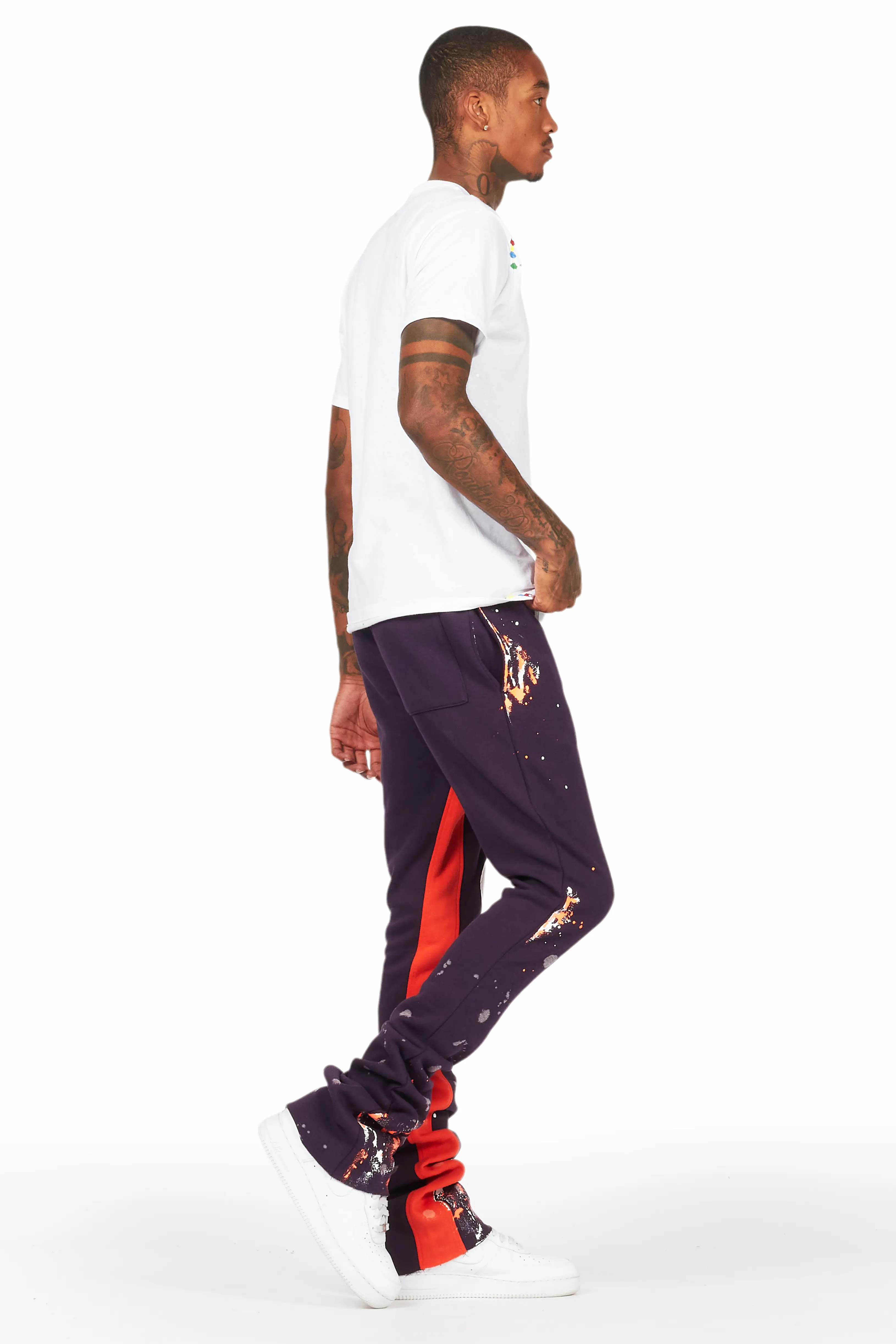 Ulmer Purple Patchwork Stacked Flare Track Pant - Image 4