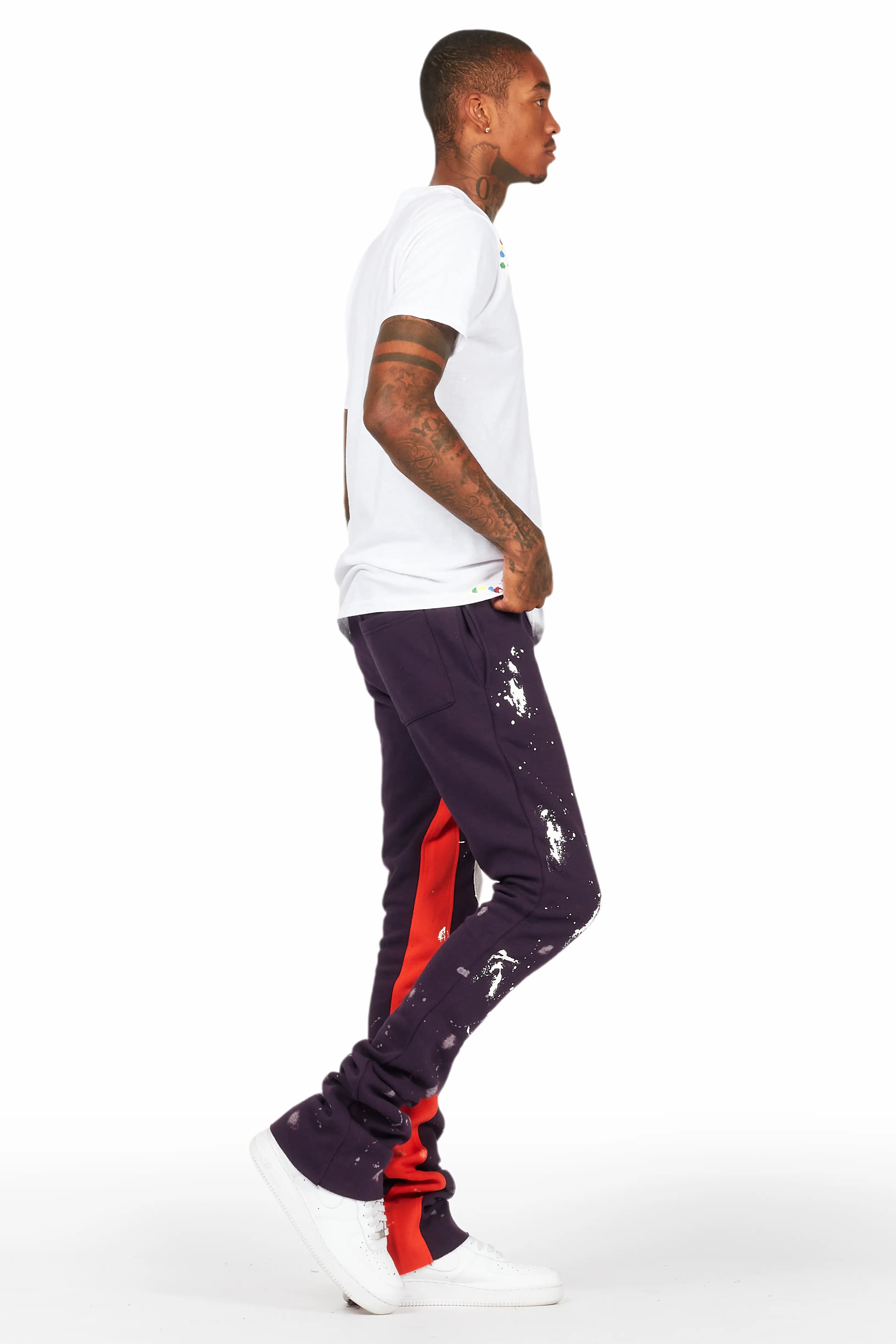 Tanko Purple Patchwork Stacked Flare Track Pant - Image 4