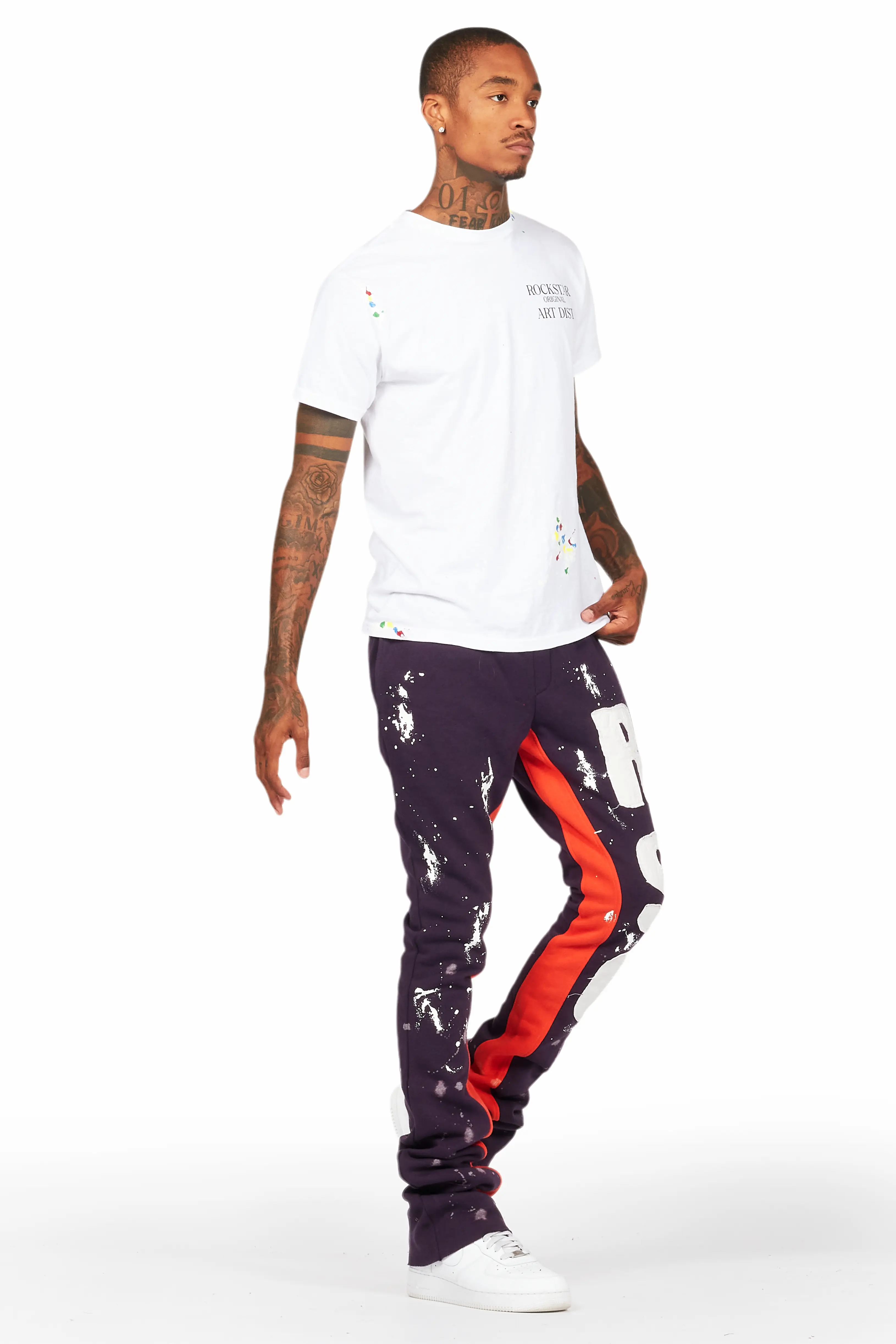 Tanko Purple Patchwork Stacked Flare Track Pant - Image 7