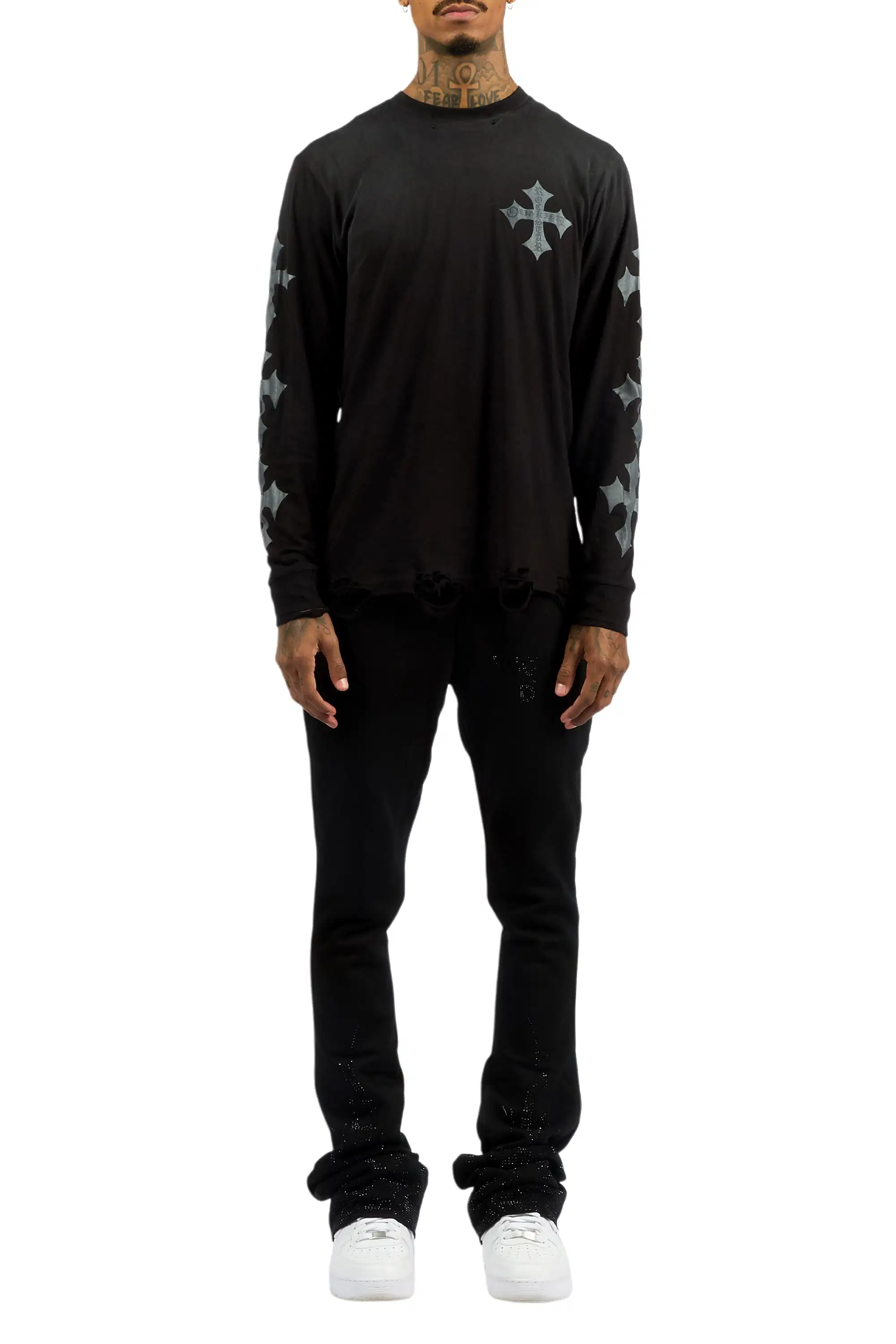 Pyrel Black/Black Rhinestone Stacked Flare Pant - Image 9