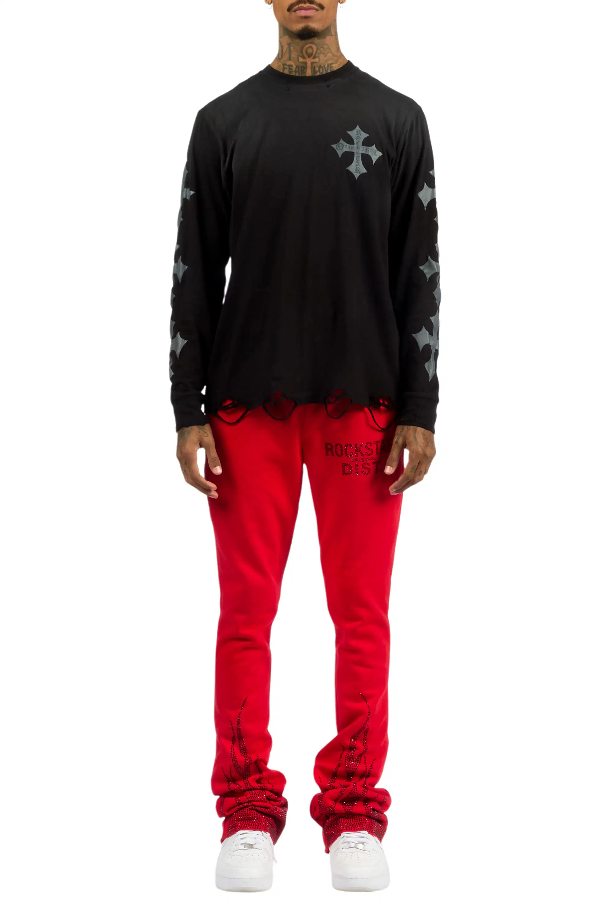 Pyrel Red/Black Rhinestone Stacked Flare Pant - Image 9