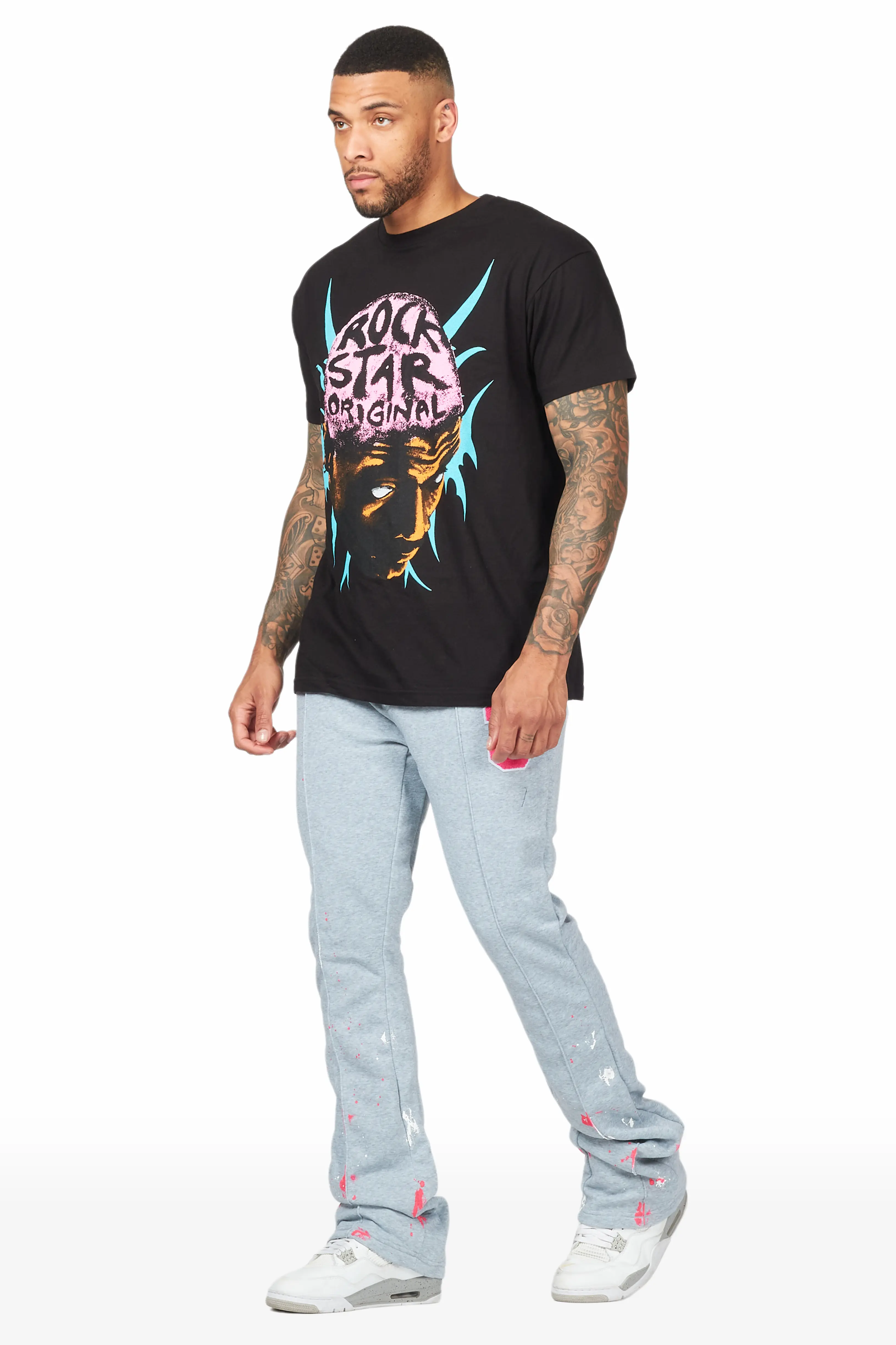 Luis Heather Grey Patchwork Stacked Flare Pants - Image 6