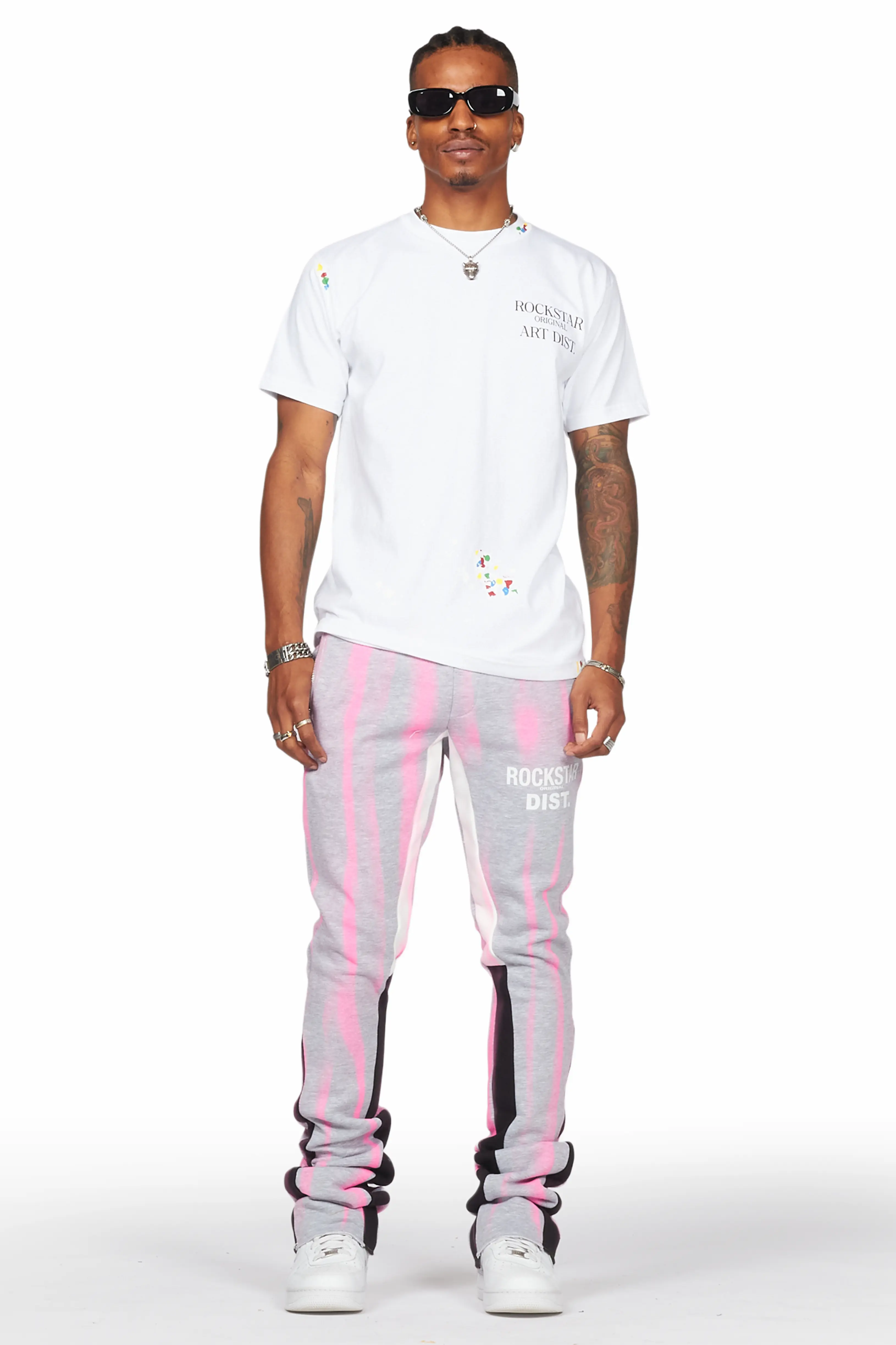 Firoz Heather Grey Graphic Stacked Flare Pant - Image 3