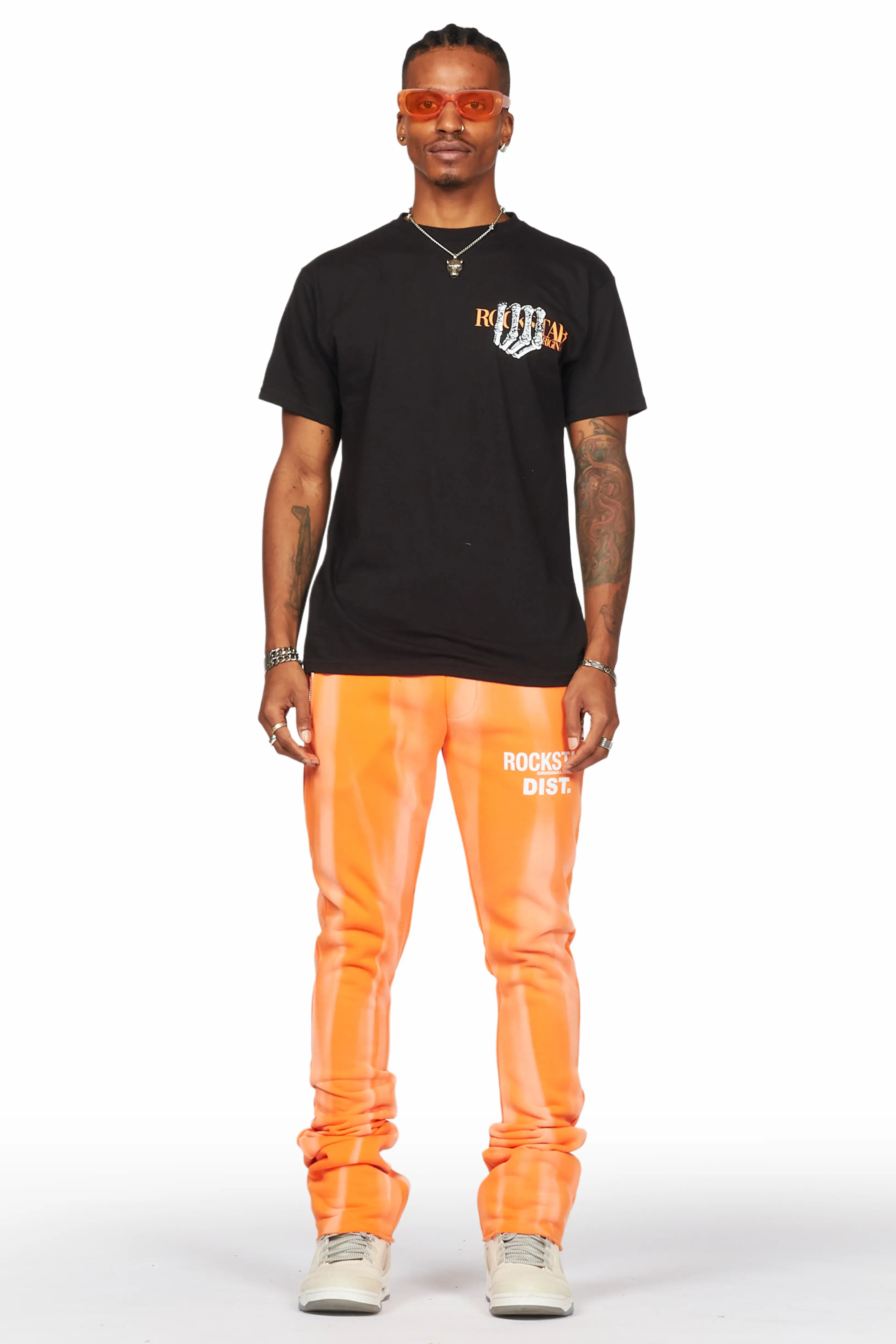 Firoz Orange Graphic Stacked Flare Pant - Image 3