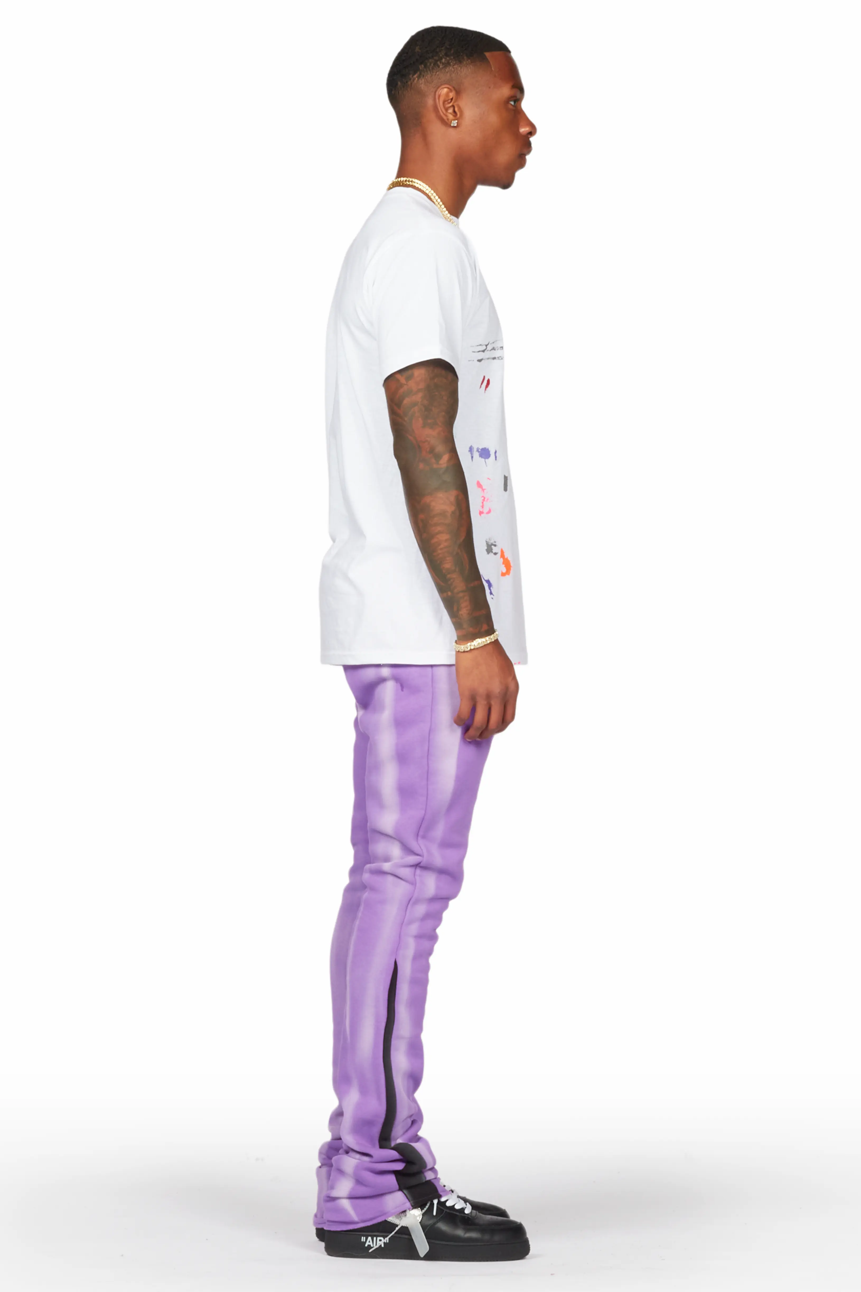 Firoz Purple Graphic Stacked Flare Pant - Image 5