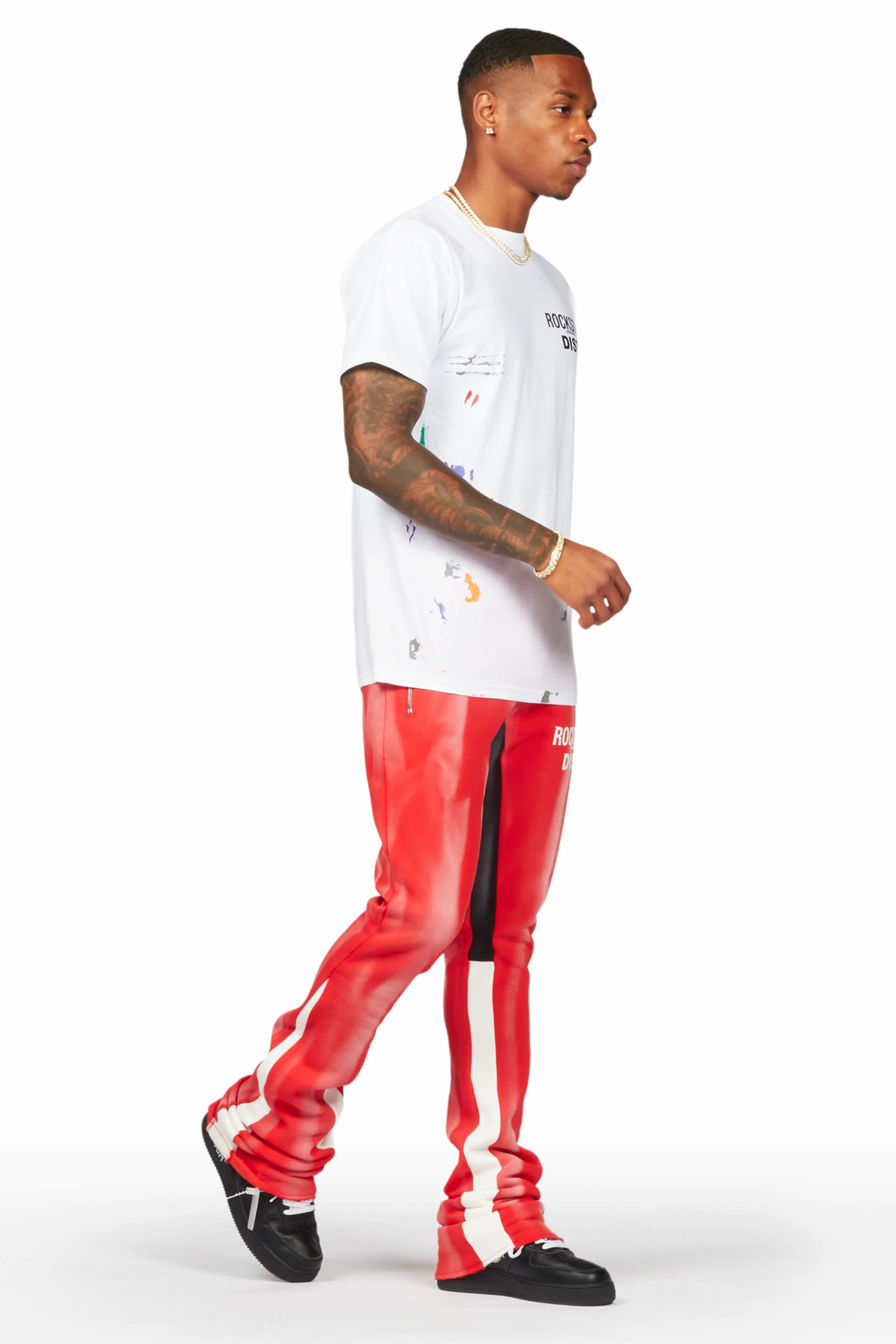 Firoz Red Graphic Stacked Flare Pant - Image 7