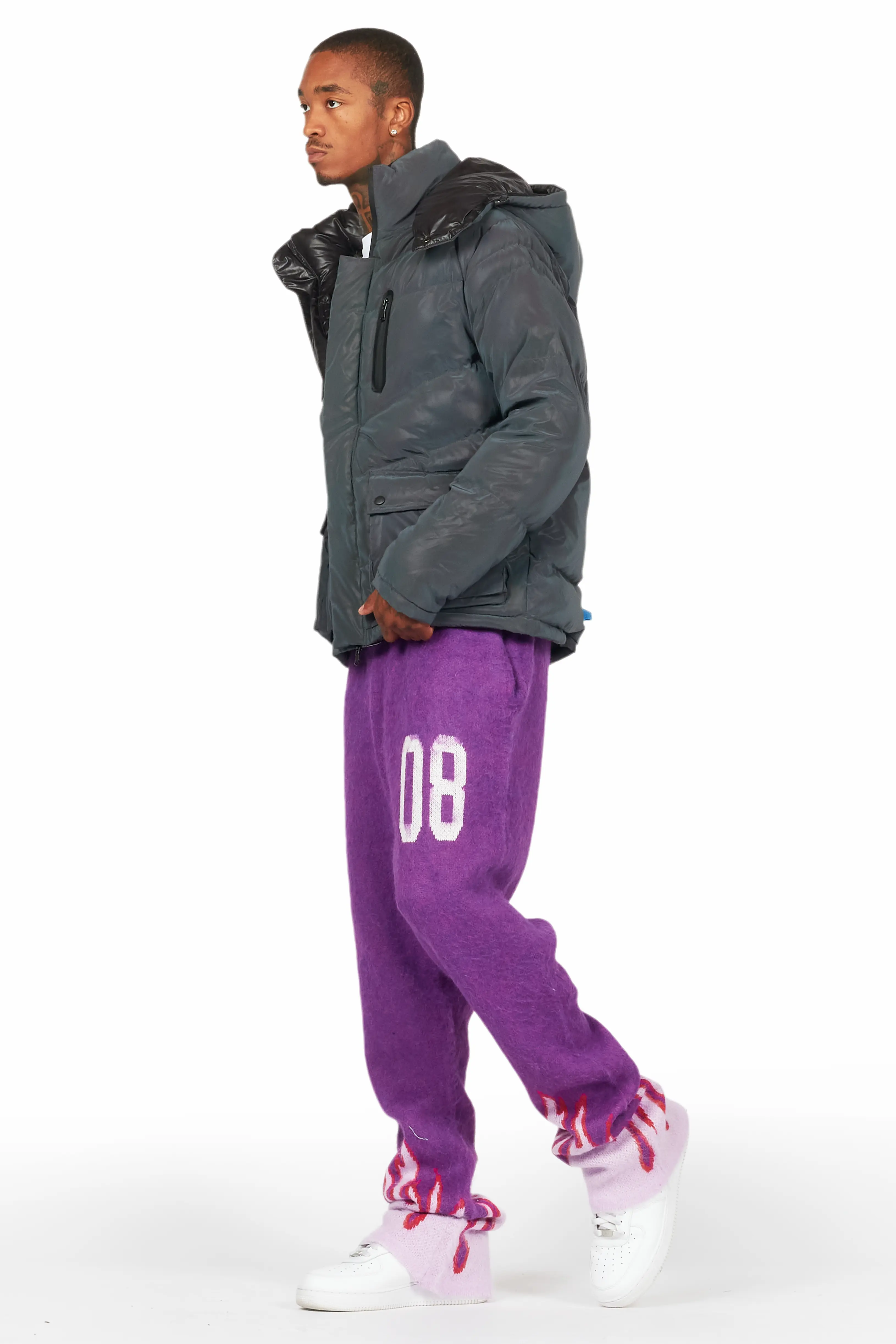 Holger Purple/Pink Graphic Stacked Flare Mohair Track Pant - Image 6
