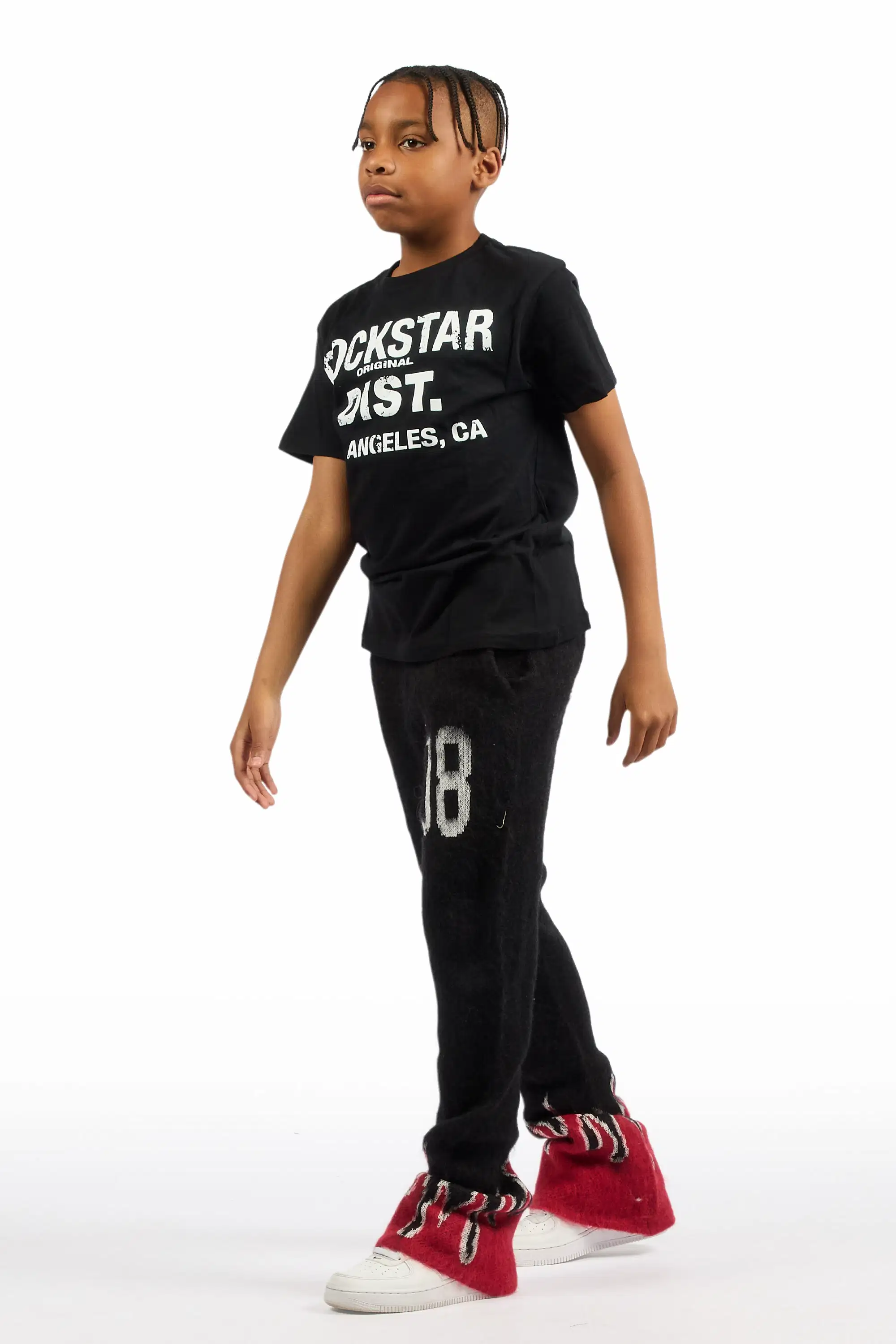 Boys Holger Black/Red Graphic Stacked Flare Mohair Track Pant - Image 6