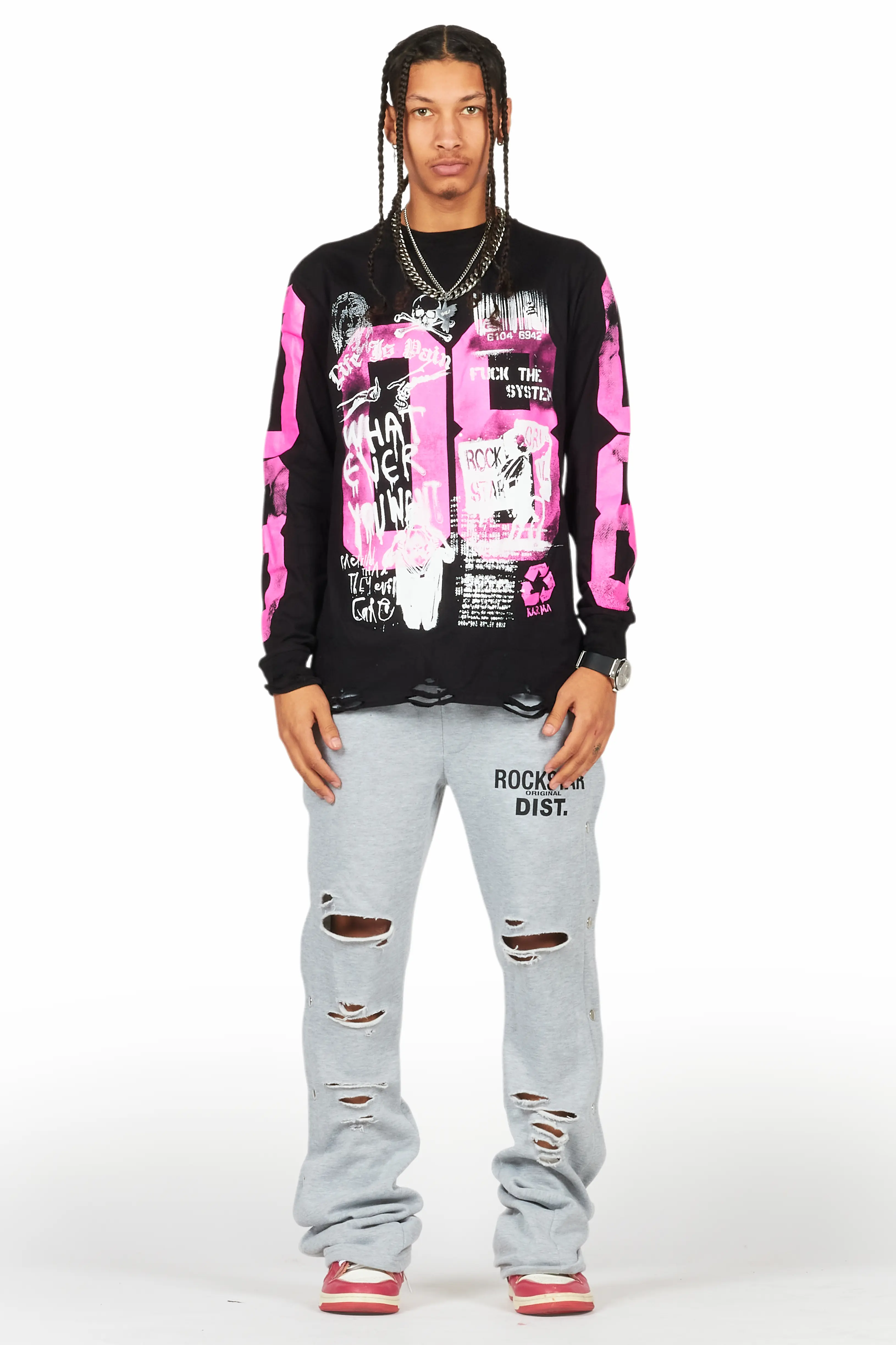 Chance Heather Grey Baggy Snap Button Pant - Image 3