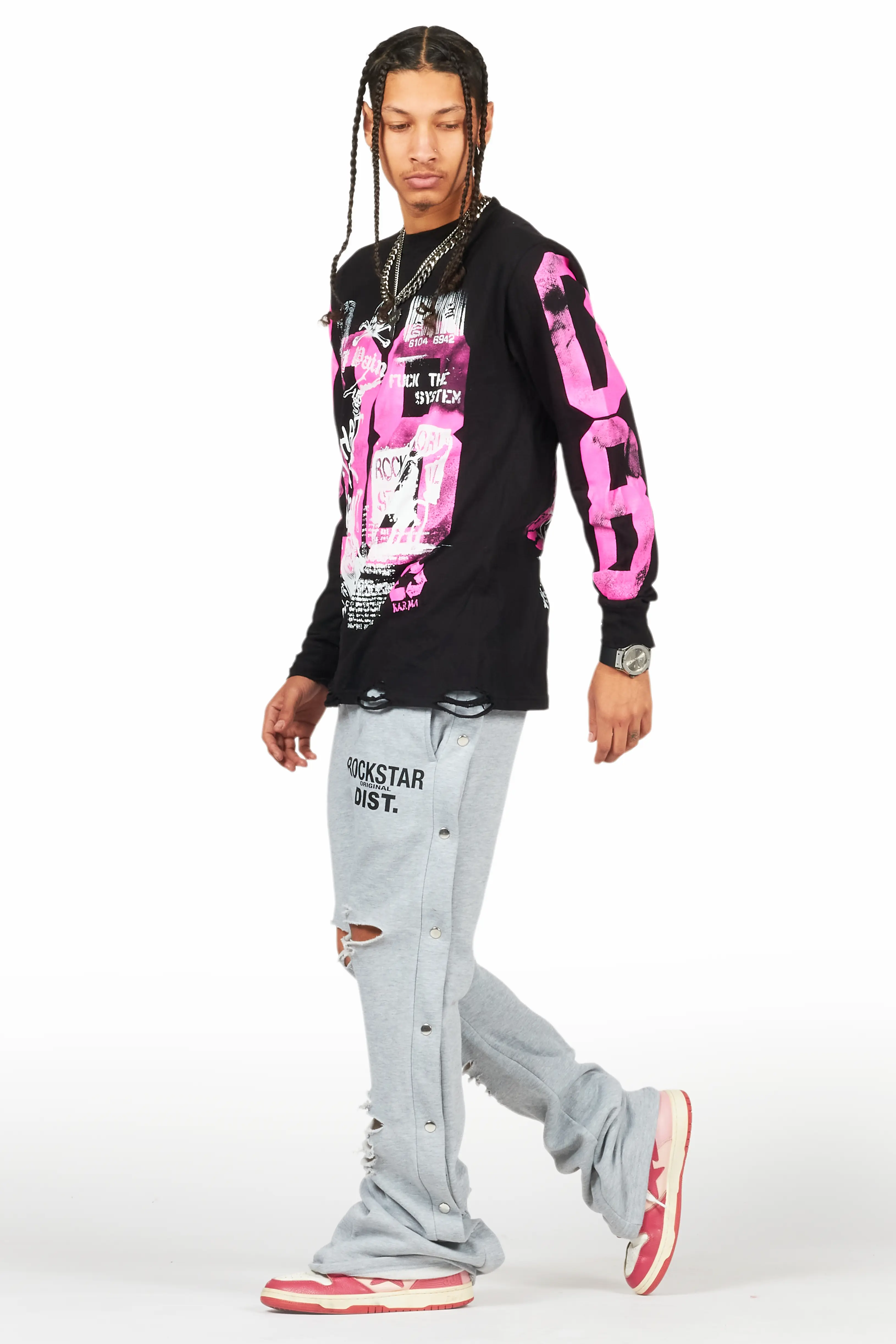 Chance Heather Grey Baggy Snap Button Pant - Image 6