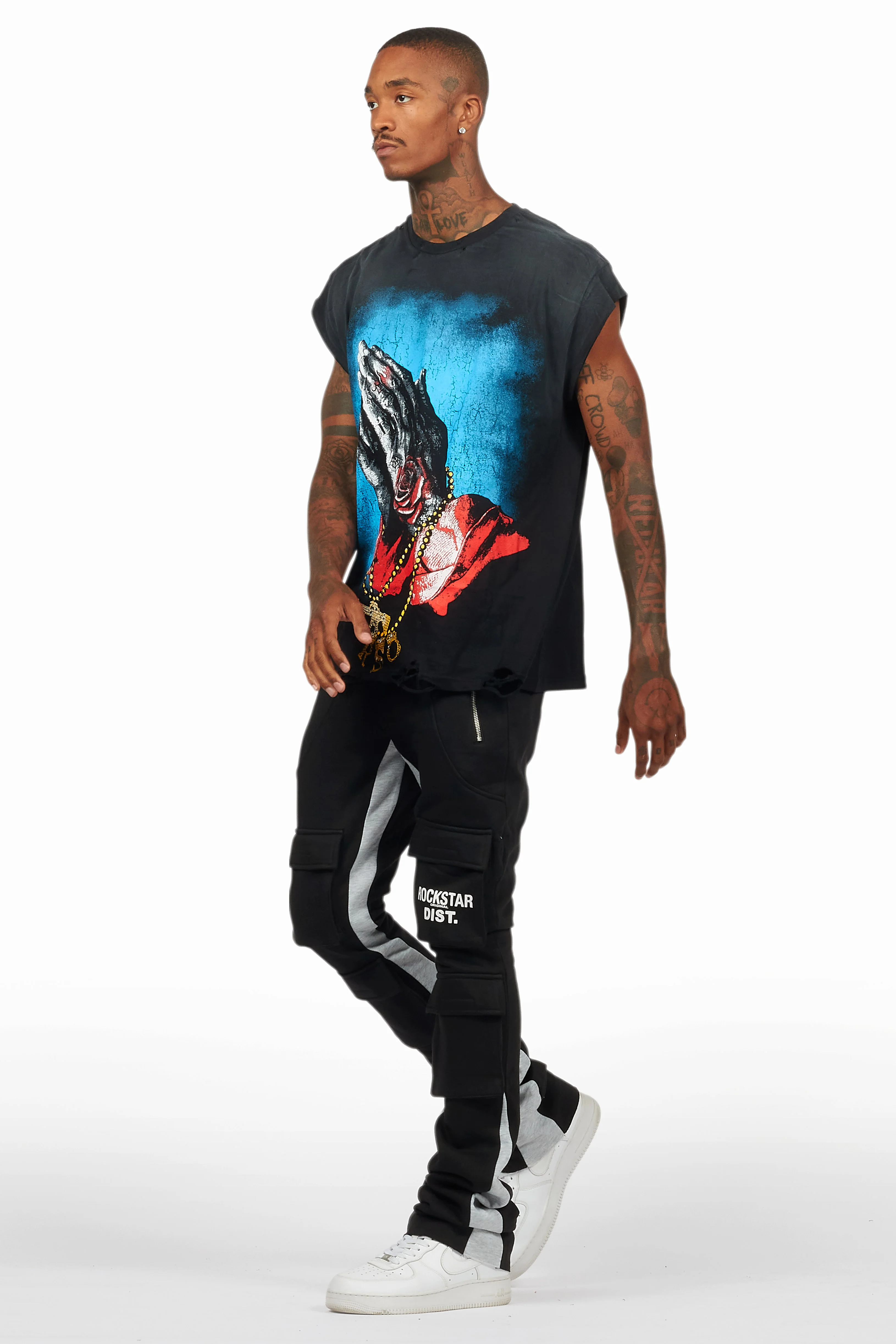 Antoon Black Stacked Flare Track Pant - Image 8