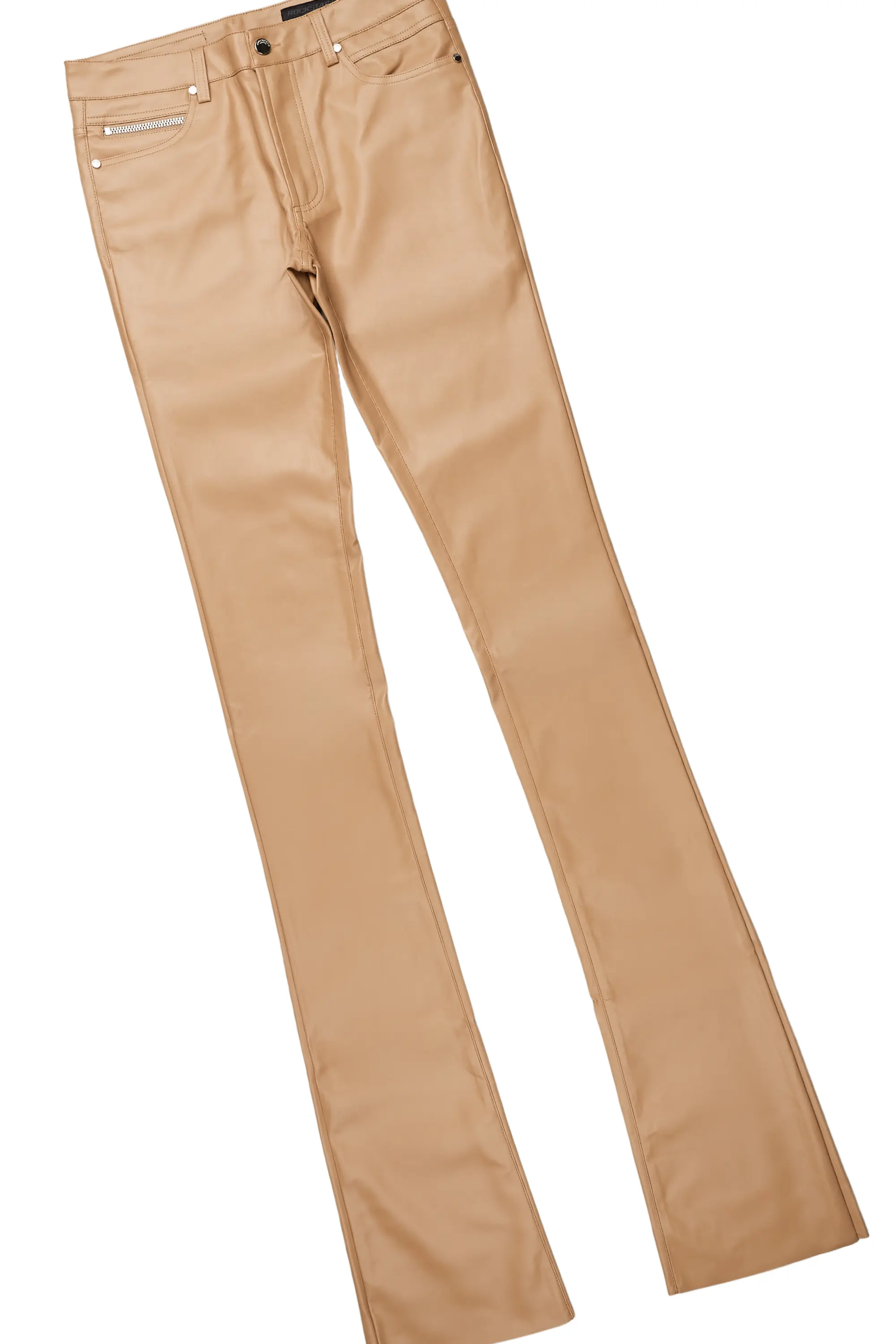 Badbich White T-Shirt & Ricky Tan Super Stacked Faux Leather Pant Bundle - Image 8