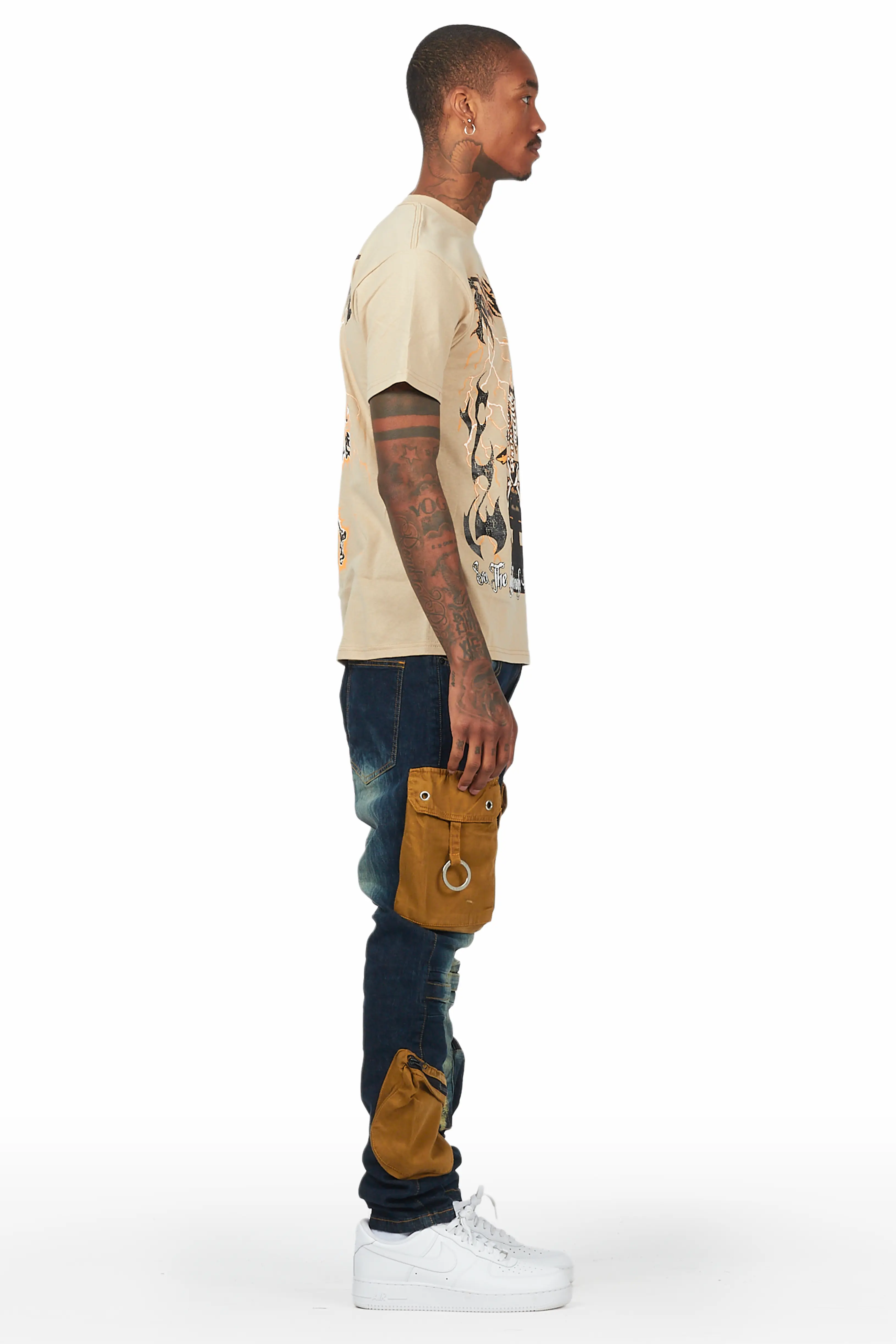 Deathrown Beige T-Shirt Slim Fit Cargo Jean Bundle - Image 3