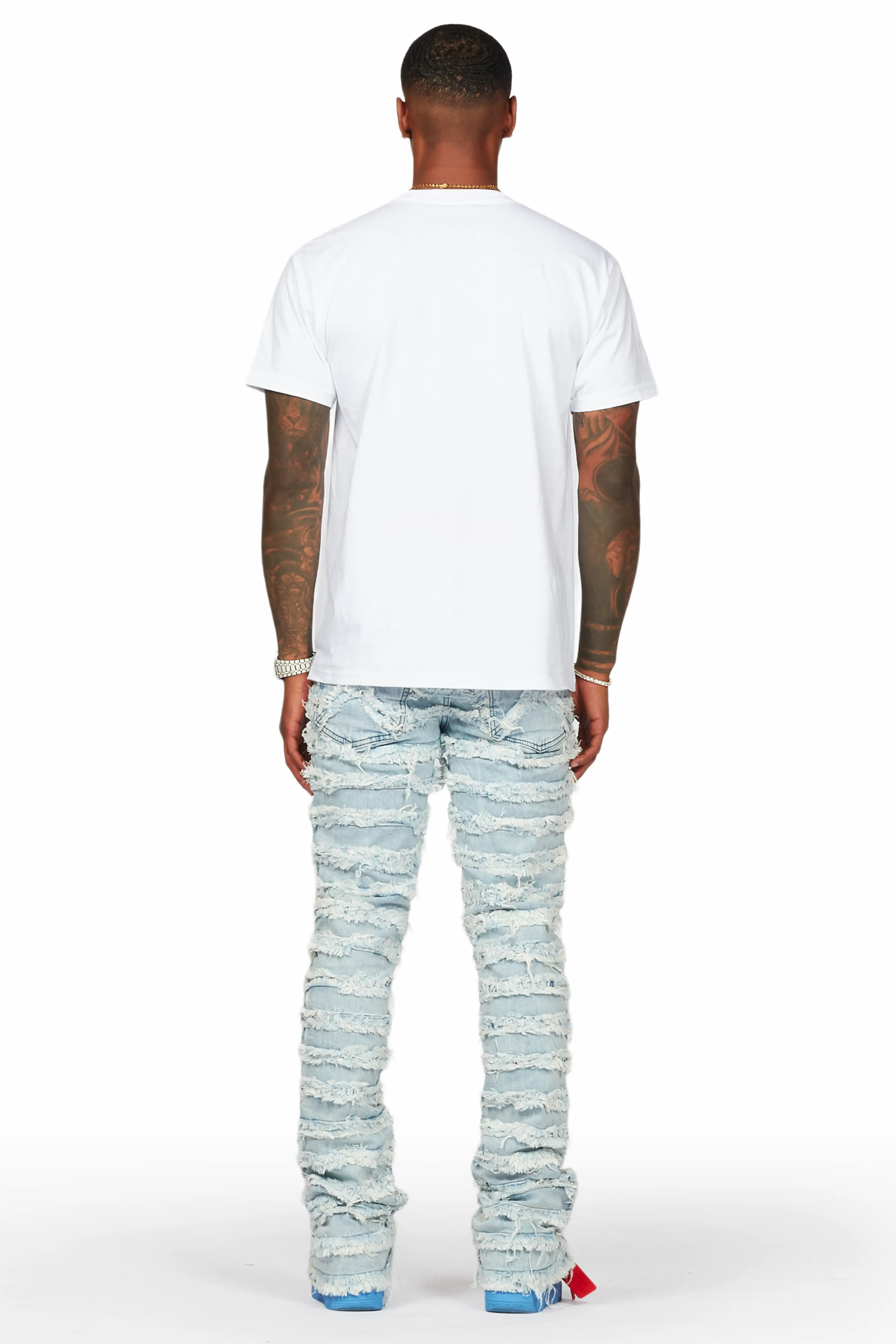 Members White T-Shirt & Ayan Blue Stacked Flare Jean - Image 5