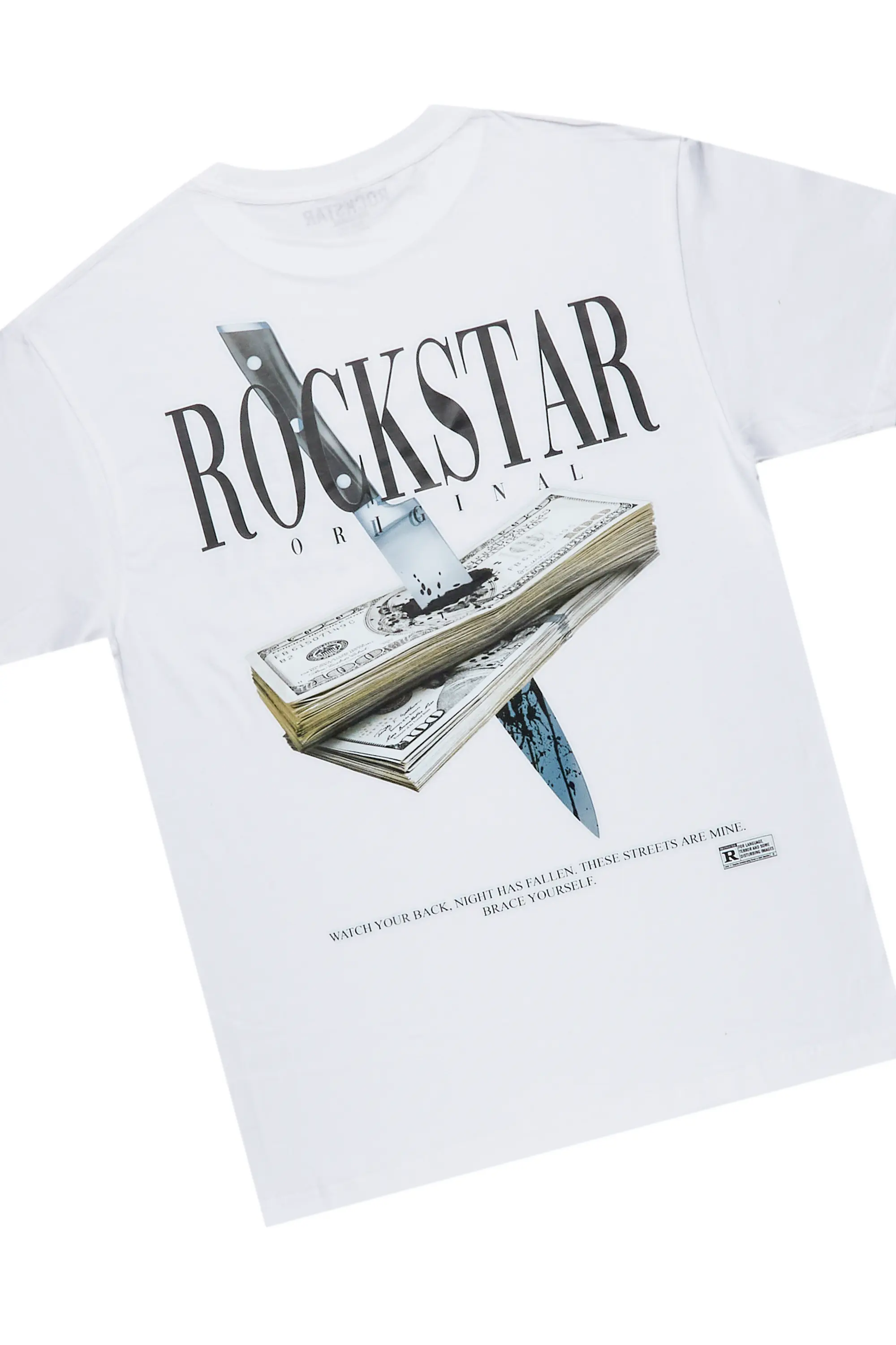 Dayte Nite White T-Shirt & Shake Grey Stacked Flare Jean - Image 3