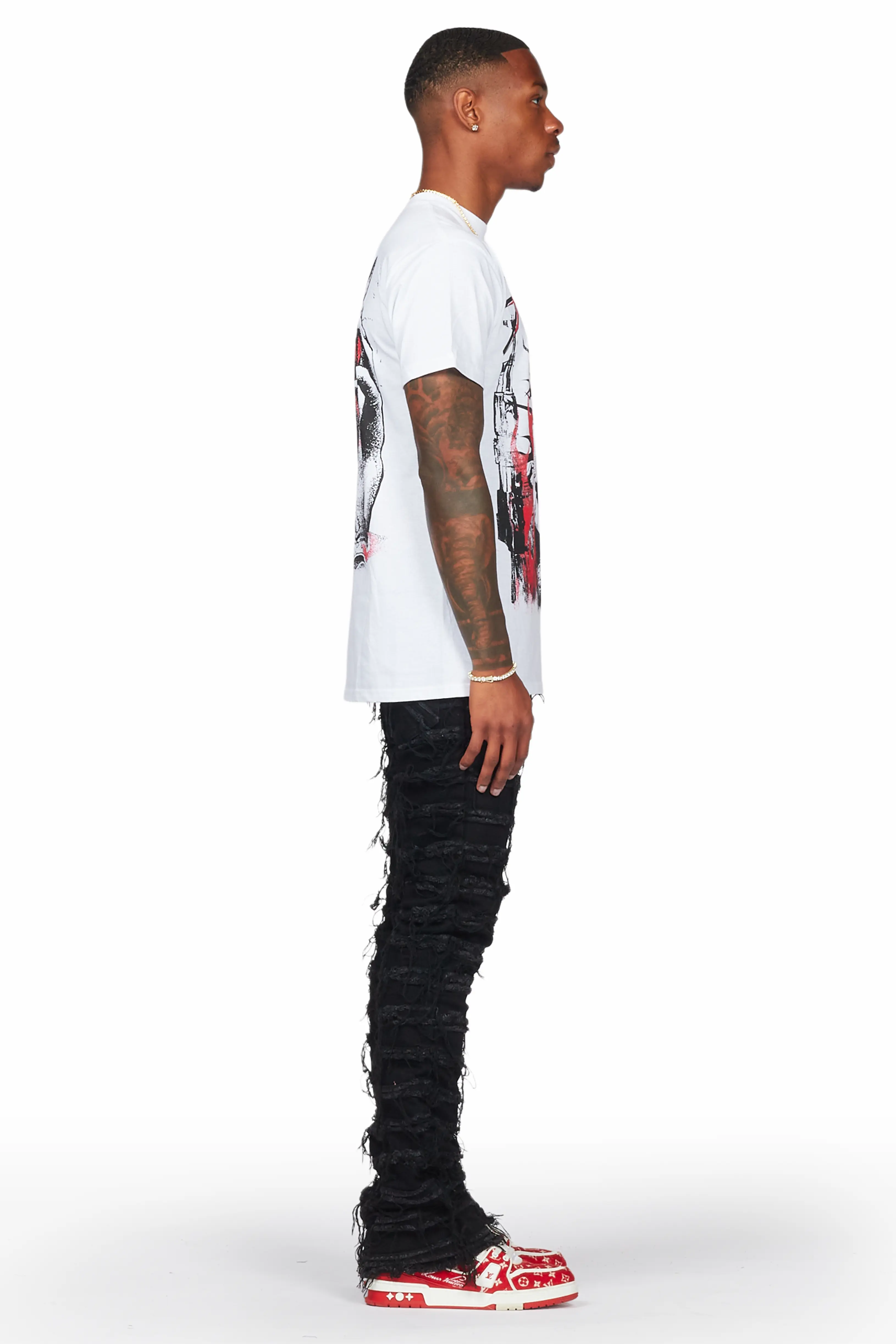 Mercy White T-Shirt & Ayan Black Stacked Flare Jean - Image 4