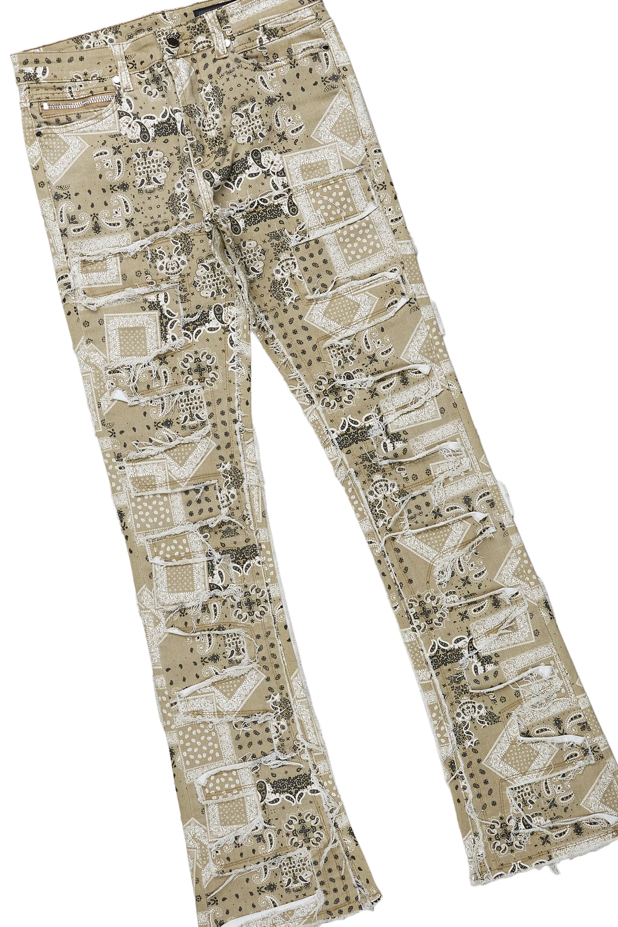 Leander White T-Shirt & Axton Beige Stacked Flare Jean Bundle - Image 4