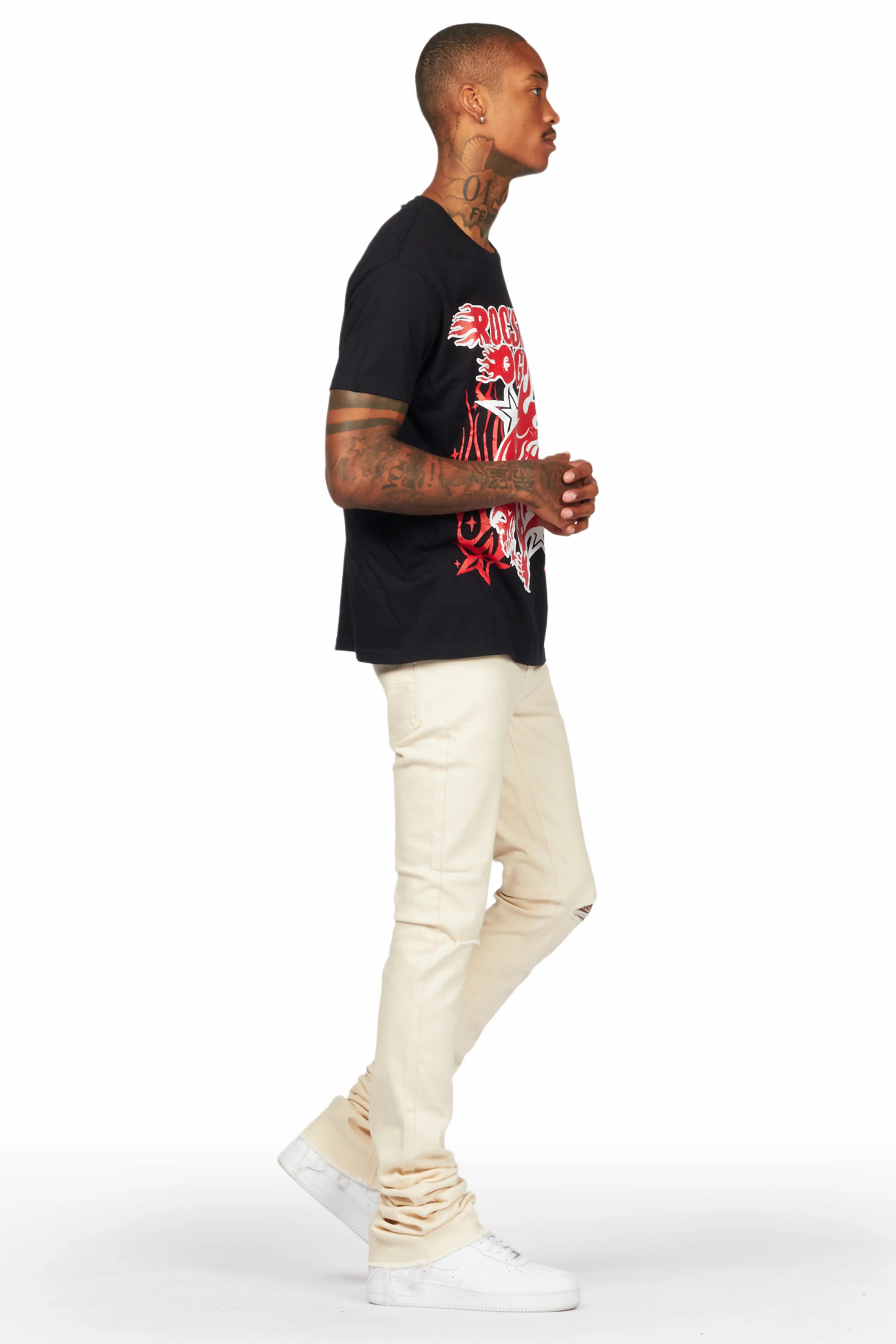 Smitty Black T-Shirt & Josiah Beige Super Stacked Flare Jean Bundle - Image 3