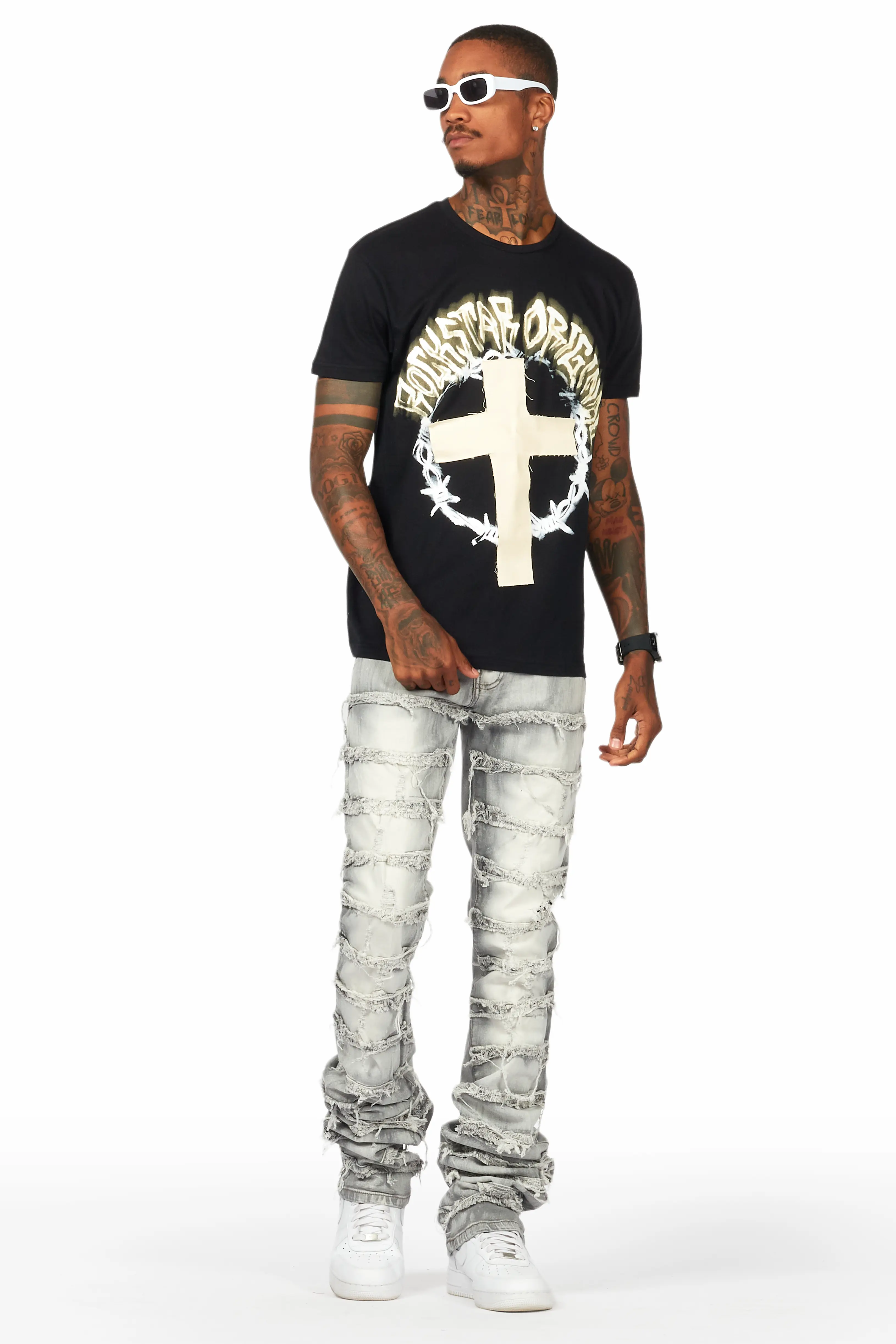 Adino Black/Grey T-Shirt Stacked Flare Jean Bundle - Image 2