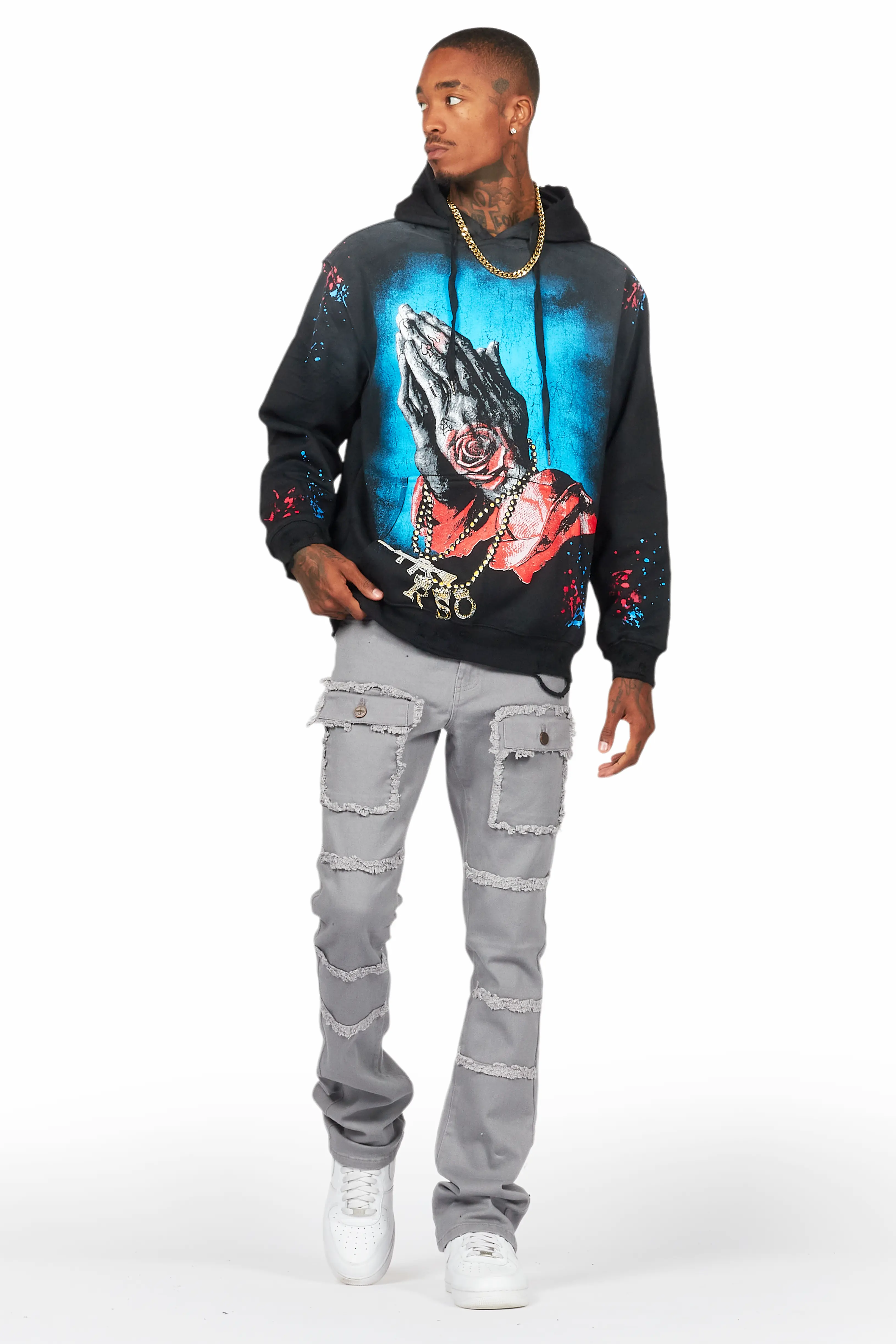 Gonave Black Hoodie/Stacked Flare Cargo Jean Bundle - Image 2
