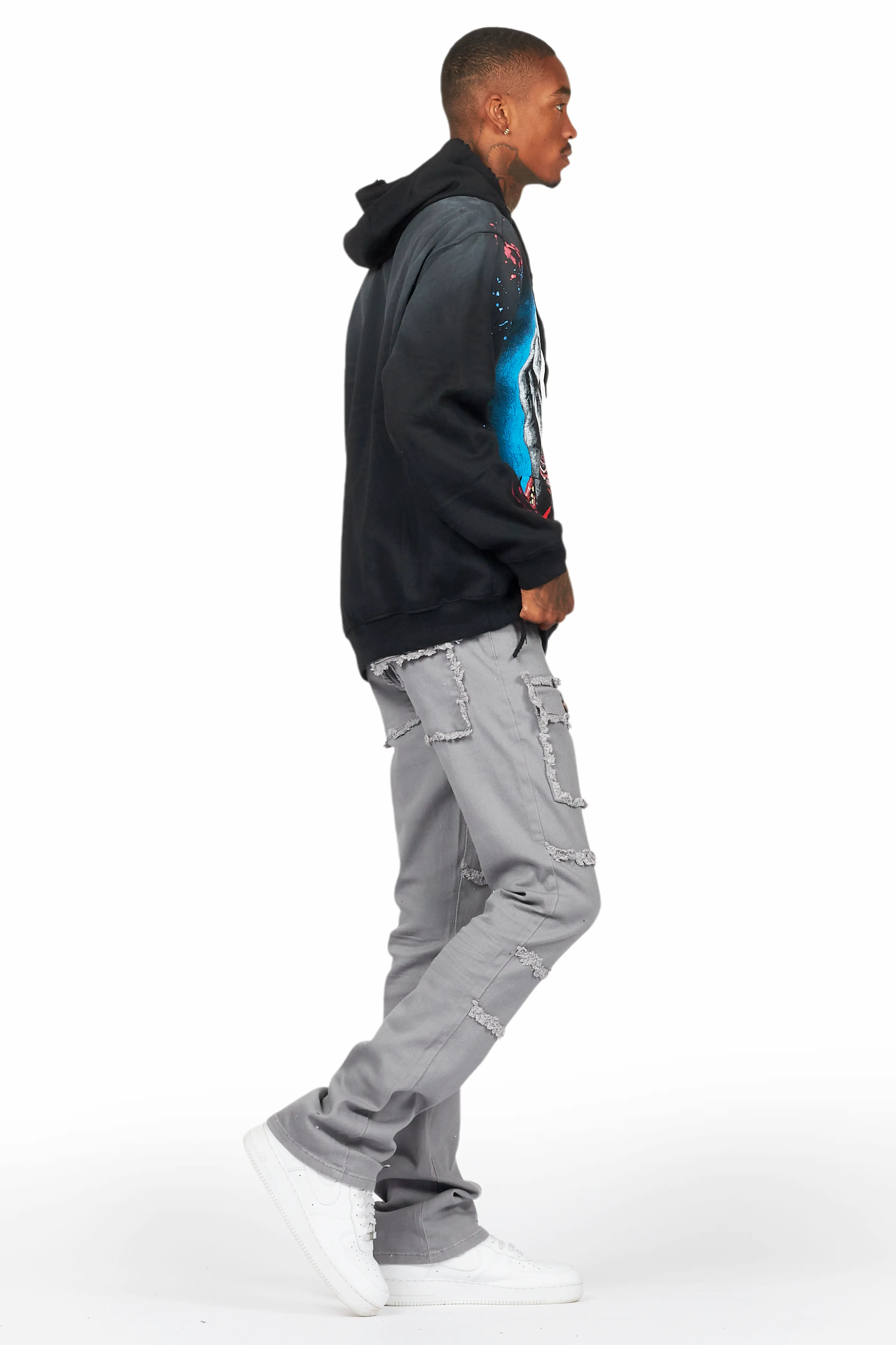 Gonave Black Hoodie/Stacked Flare Cargo Jean Bundle - Image 3