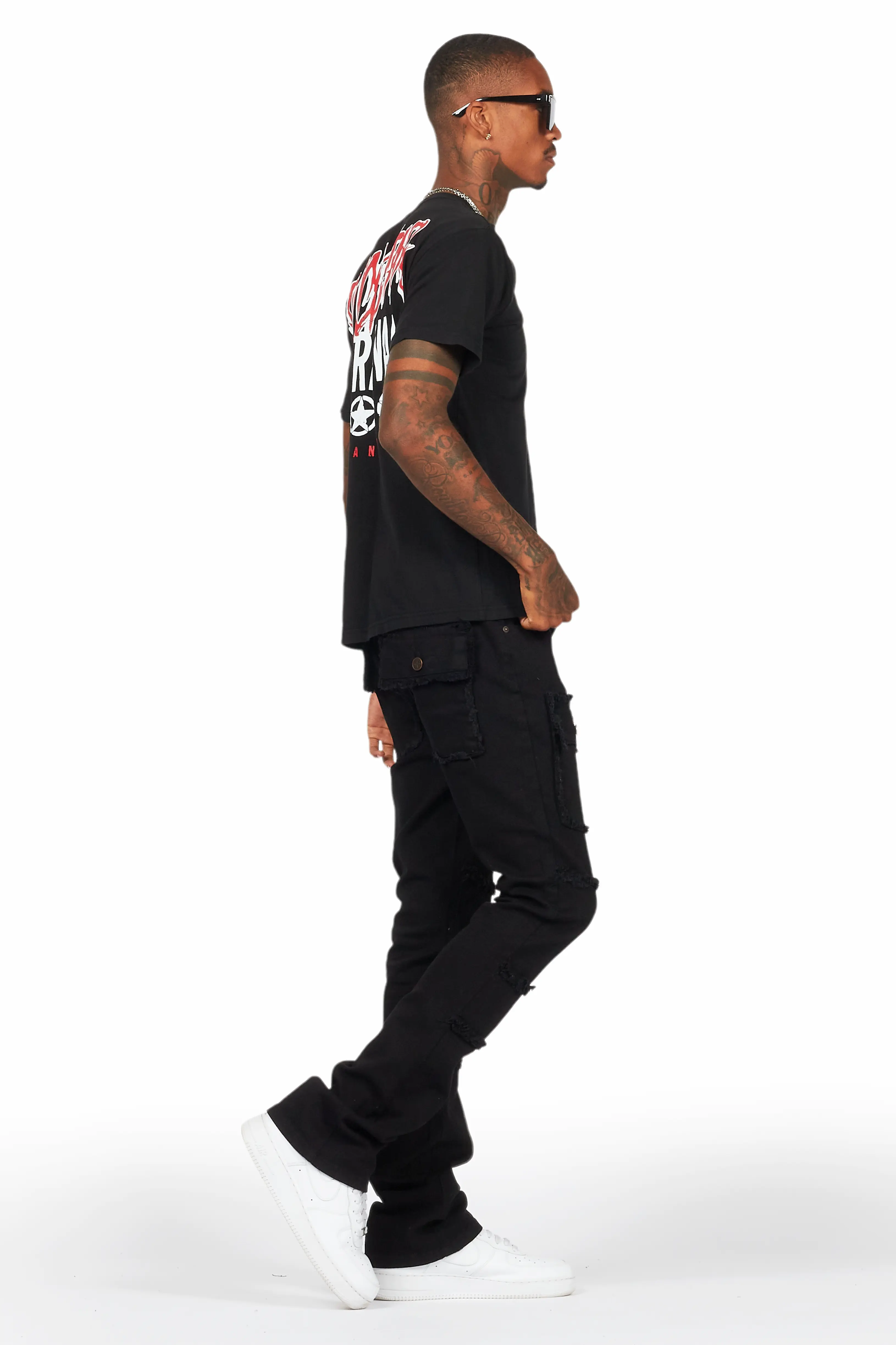 Wizzurd Black T-Shirt/Stacked Flare Cargo Jean Bundle - Image 3