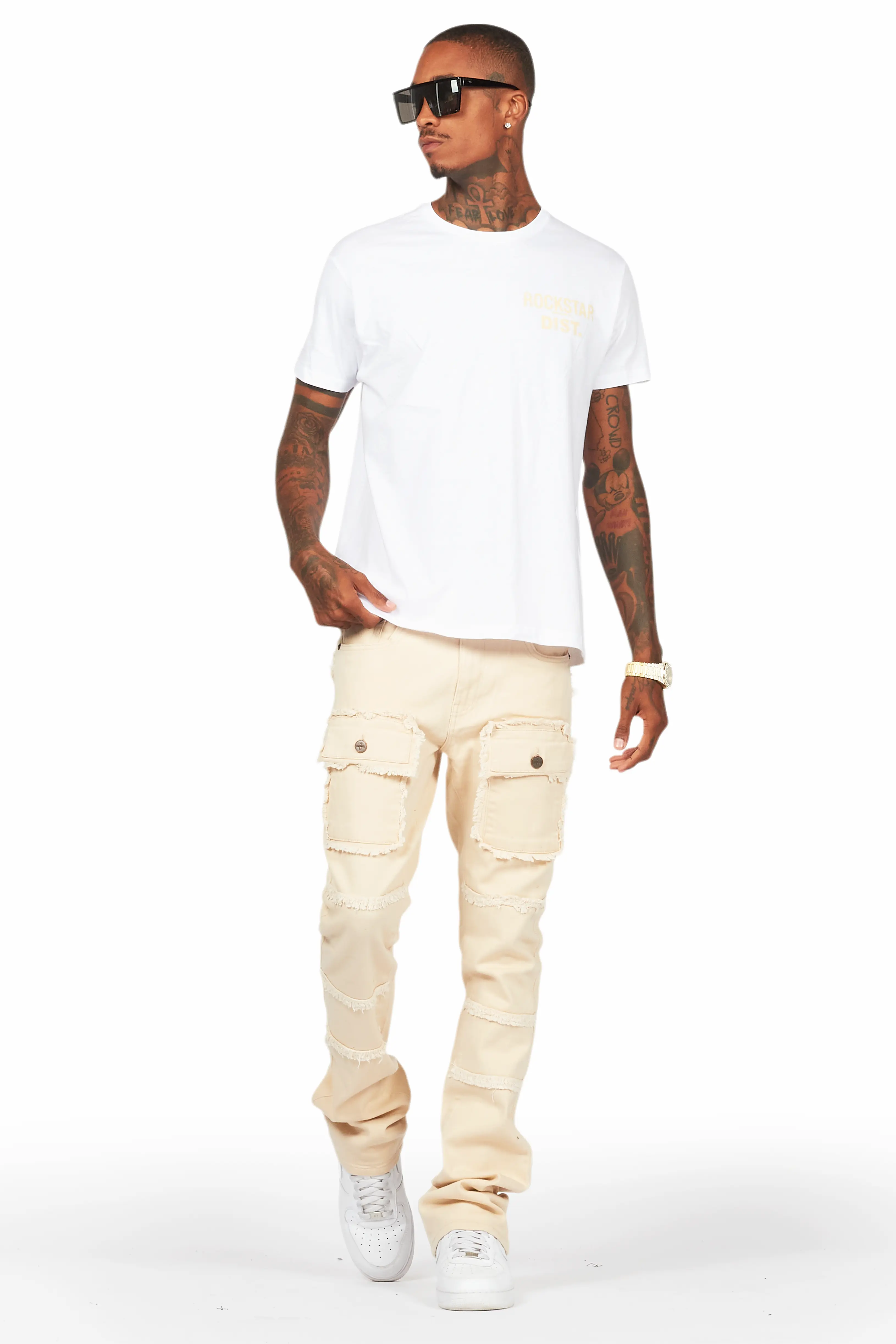 Lake White/Beige T-Shirt/Stacked Flare Cargo Jean Bundle - Image 2