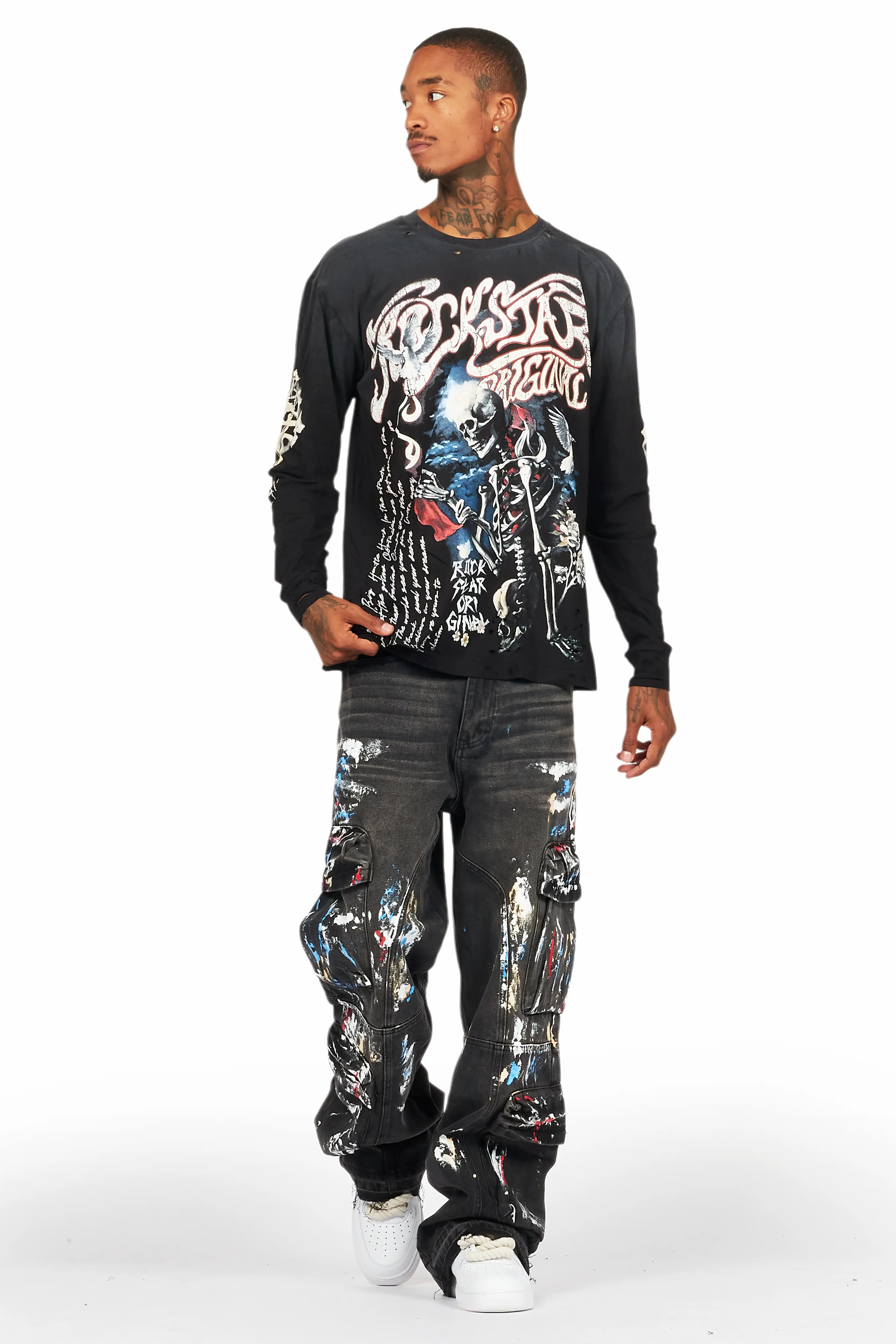 Danby Black Long Sleeve T-Shirt/Baggy Cargo Jean Bundle - Image 2