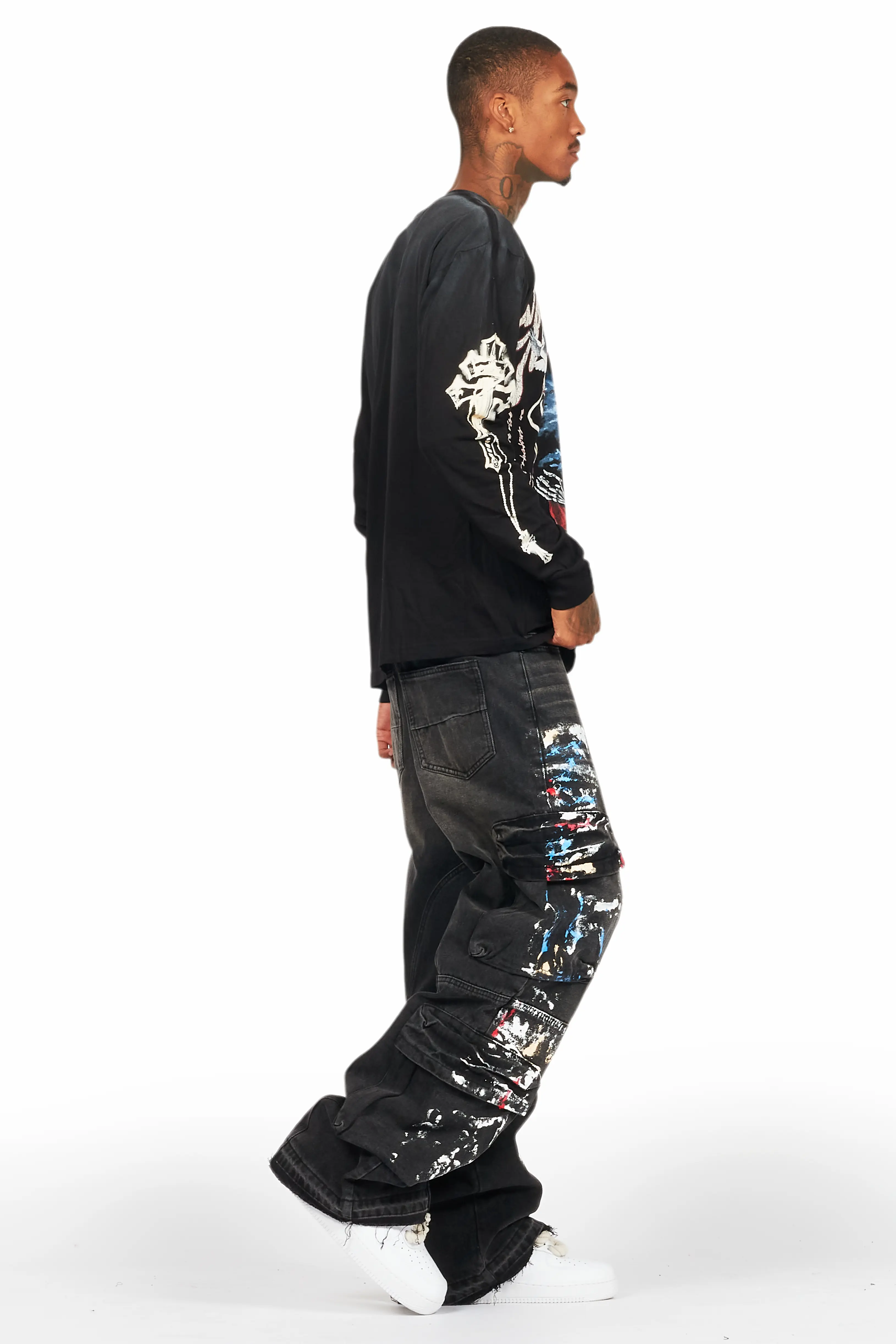 Danby Black Long Sleeve T-Shirt/Baggy Cargo Jean Bundle - Image 3