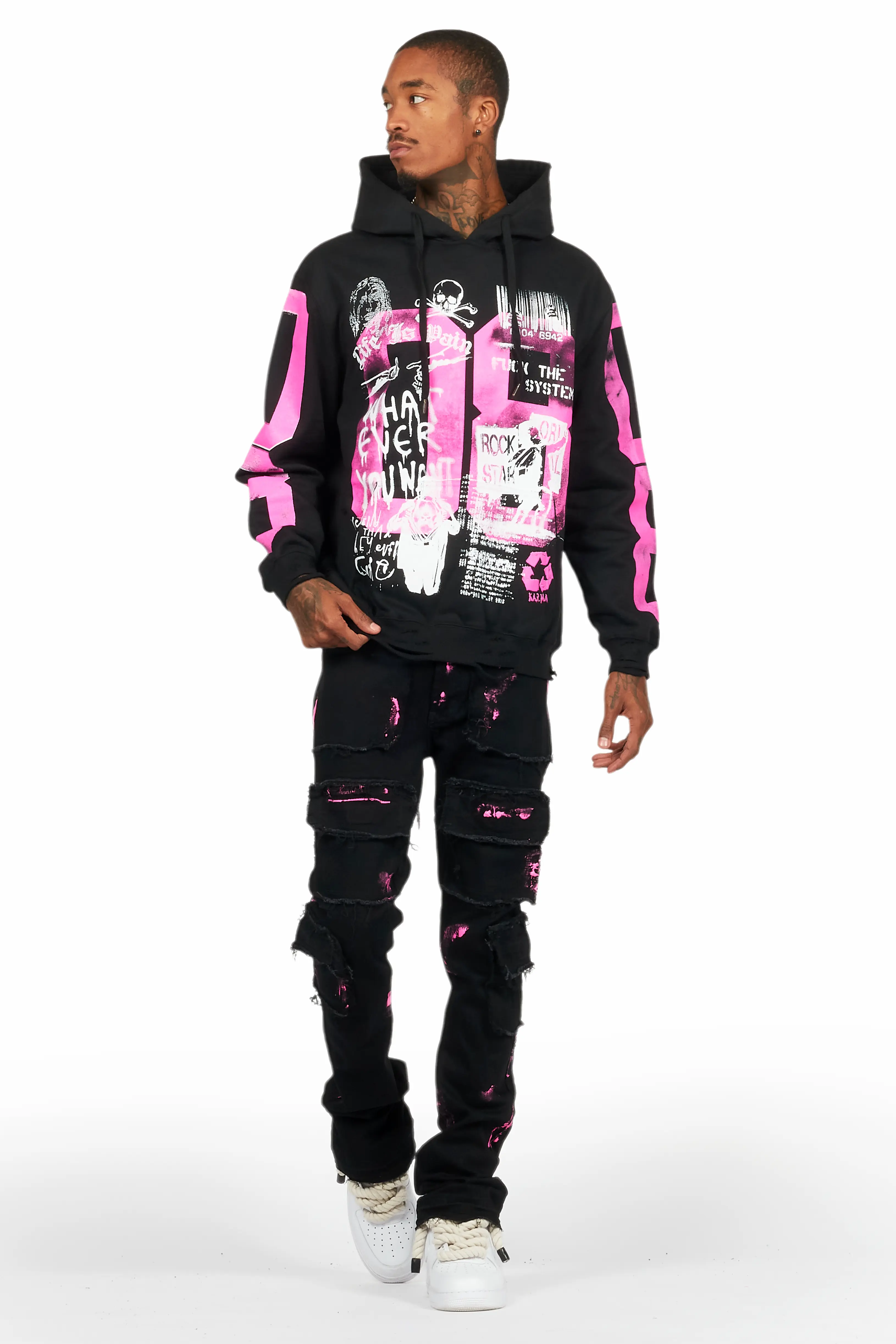 Grill Black/Pink Hoodie/Stacked Flare Jean Bundle - Image 2