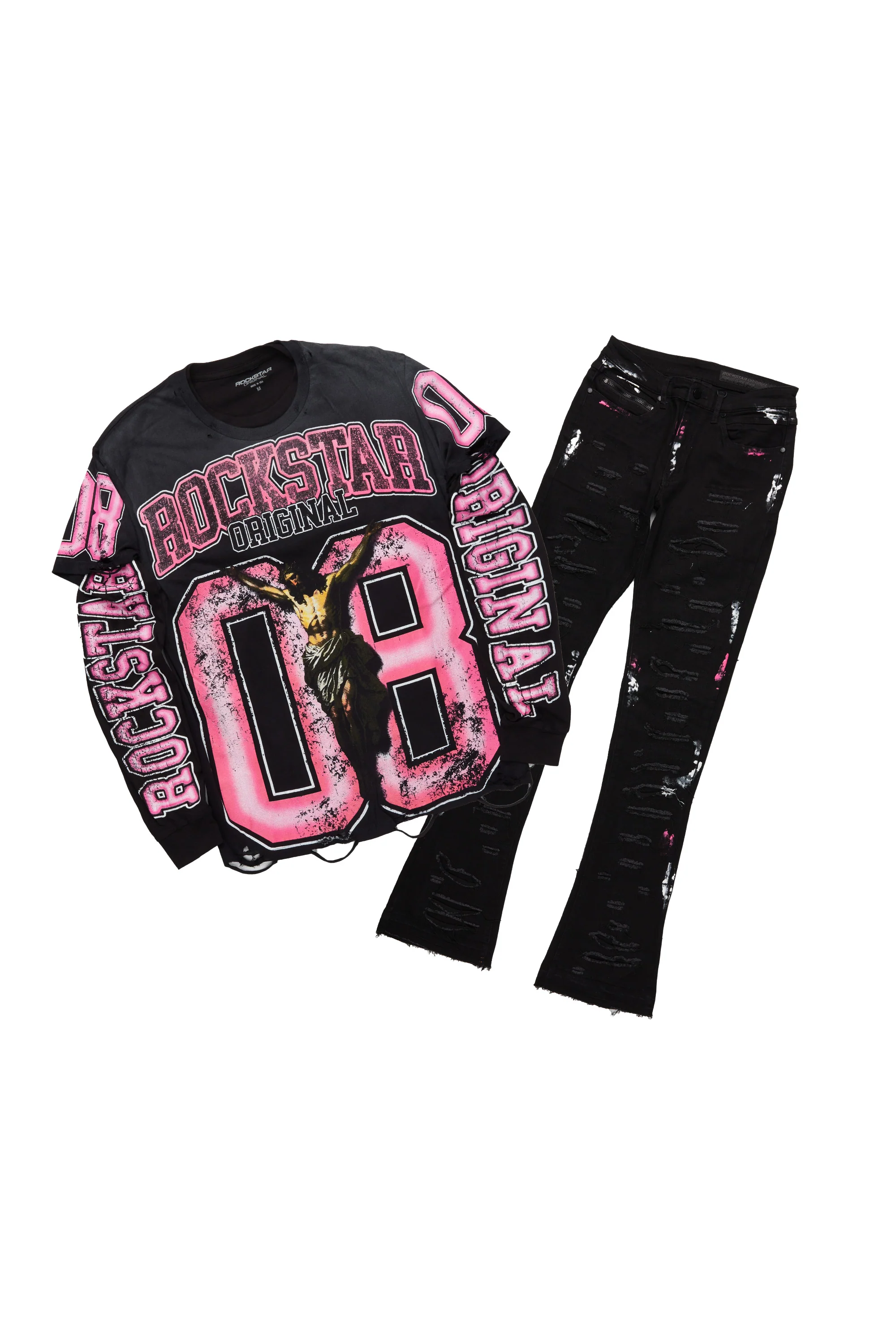 Fields Black Double Layer T-Shirt/Stacked Flare Jean Bundle