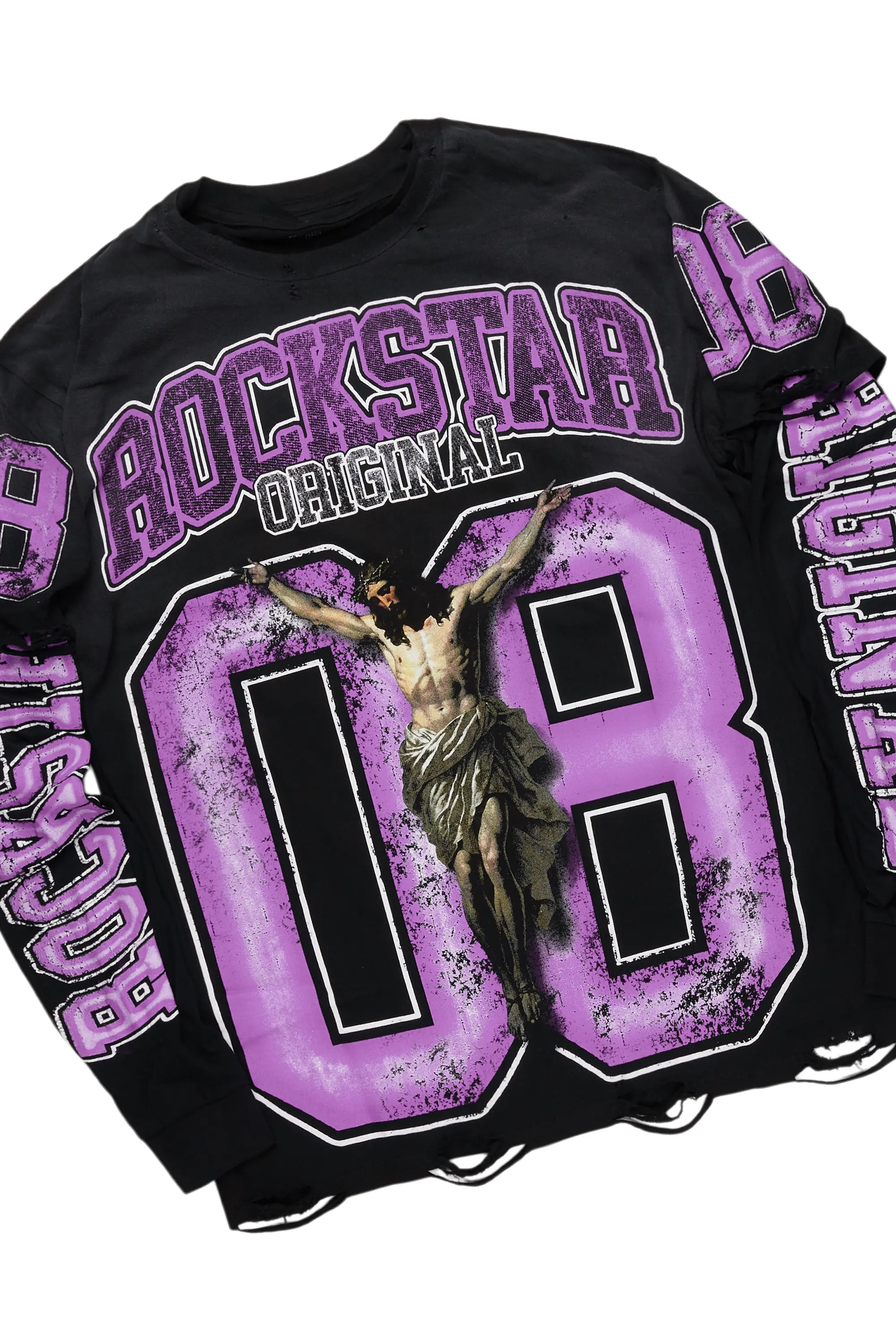 Fields Black/Purple Double Layer T-Shirt & Petrus Stacked Flare PU Jean Bundle - Image 2