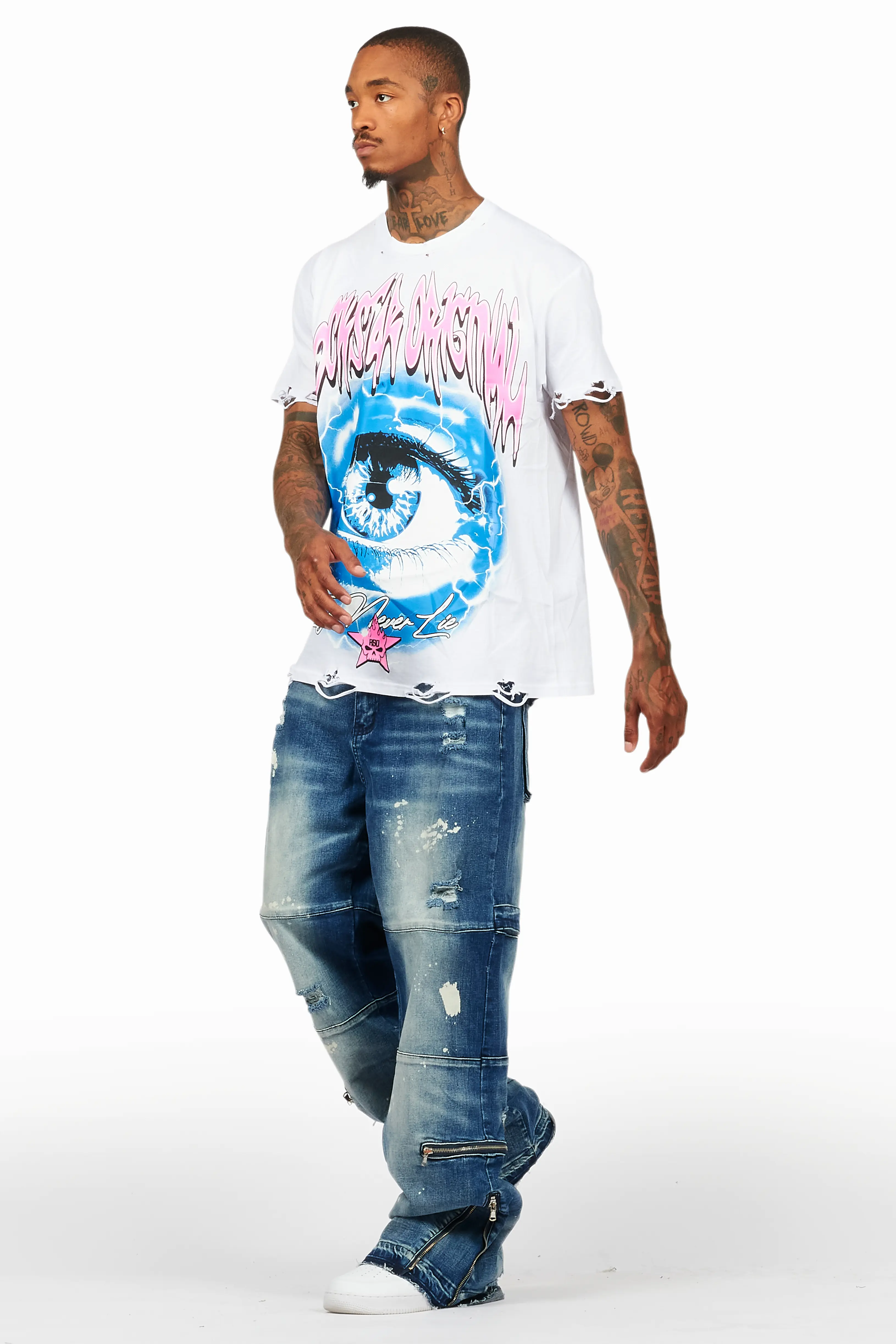 Pello White/Blue T-Shirt & Grib Baggy Fit Jean Bundle - Image 5