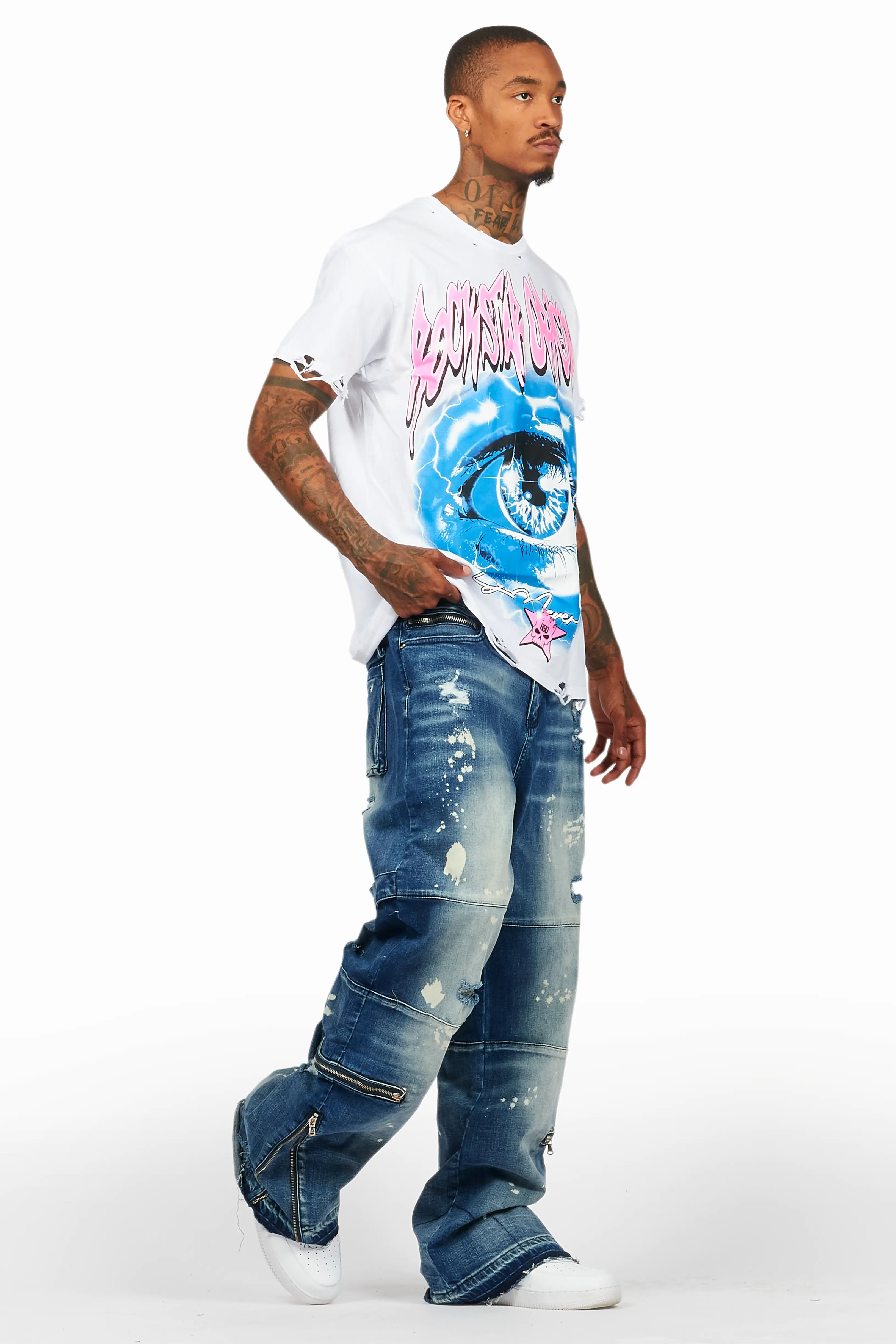 Pello White/Blue T-Shirt & Grib Baggy Fit Jean Bundle - Image 6